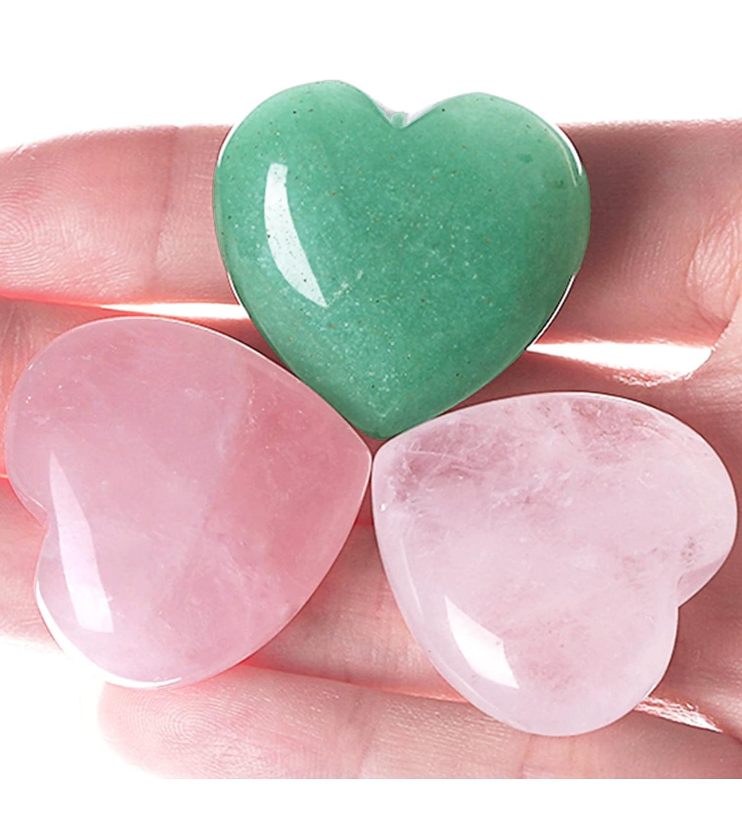 Xianvxi 3PC Healing Crystals Set: Rose Quartz Green Aventurine & Clear Quartz Heart Stones - Large Gemstones for Positive Energy - Buy Online on GoSupps.com