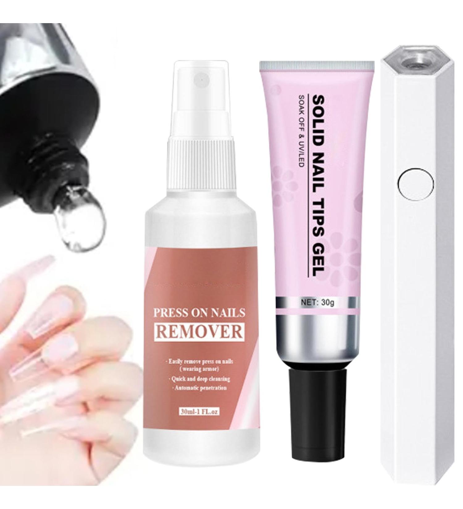 Solid Nail Gel Glue - Nail Glue Kit For Press On Tips Quick Drying Solid Soak Off Glue Adhesive With Remover For Women Home Salon Lamp Curing Needed - Buy Online on GoSupps.com