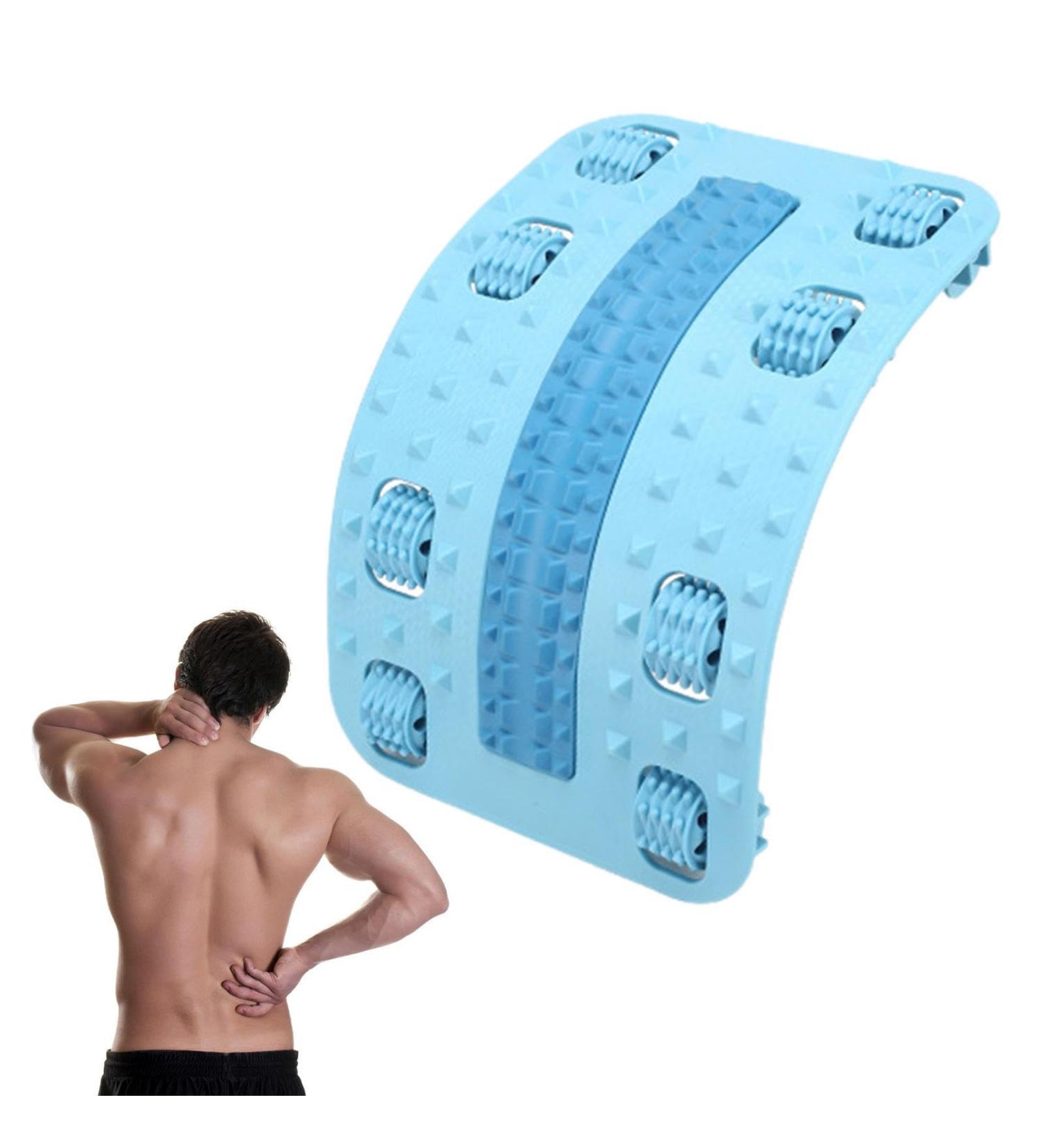 Durable Back Extensor & Lumbar Traction Device - Adjustable 56 Massage Points for Comfortable Stretching - Ideal for Men - Blue - Buy Online on GoSupps.com