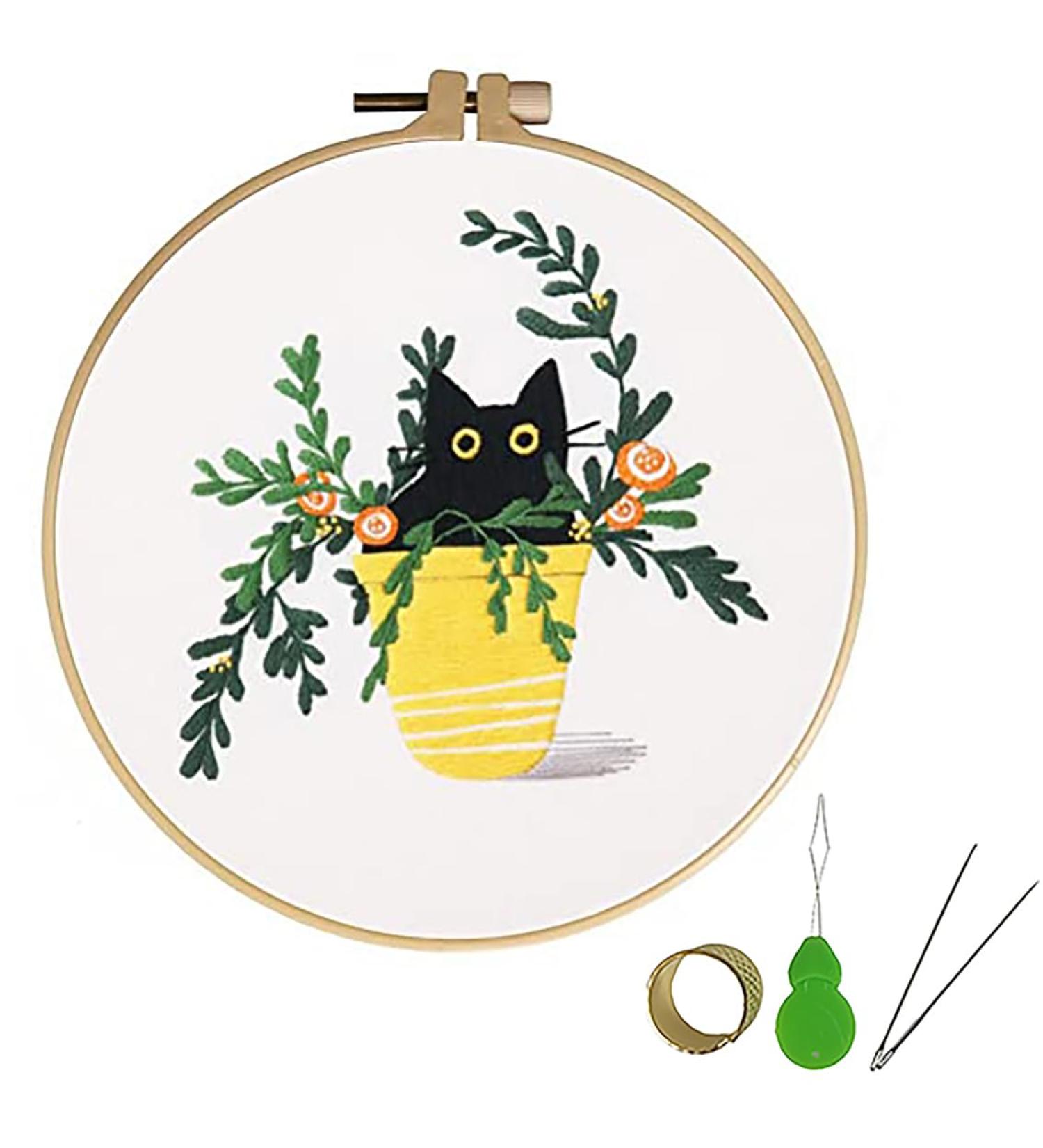 Mopulo Embroidery Kit for Adults - Black Cat Flower Pattern Cross Stitch Starter Set - Buy Online on GoSupps.com