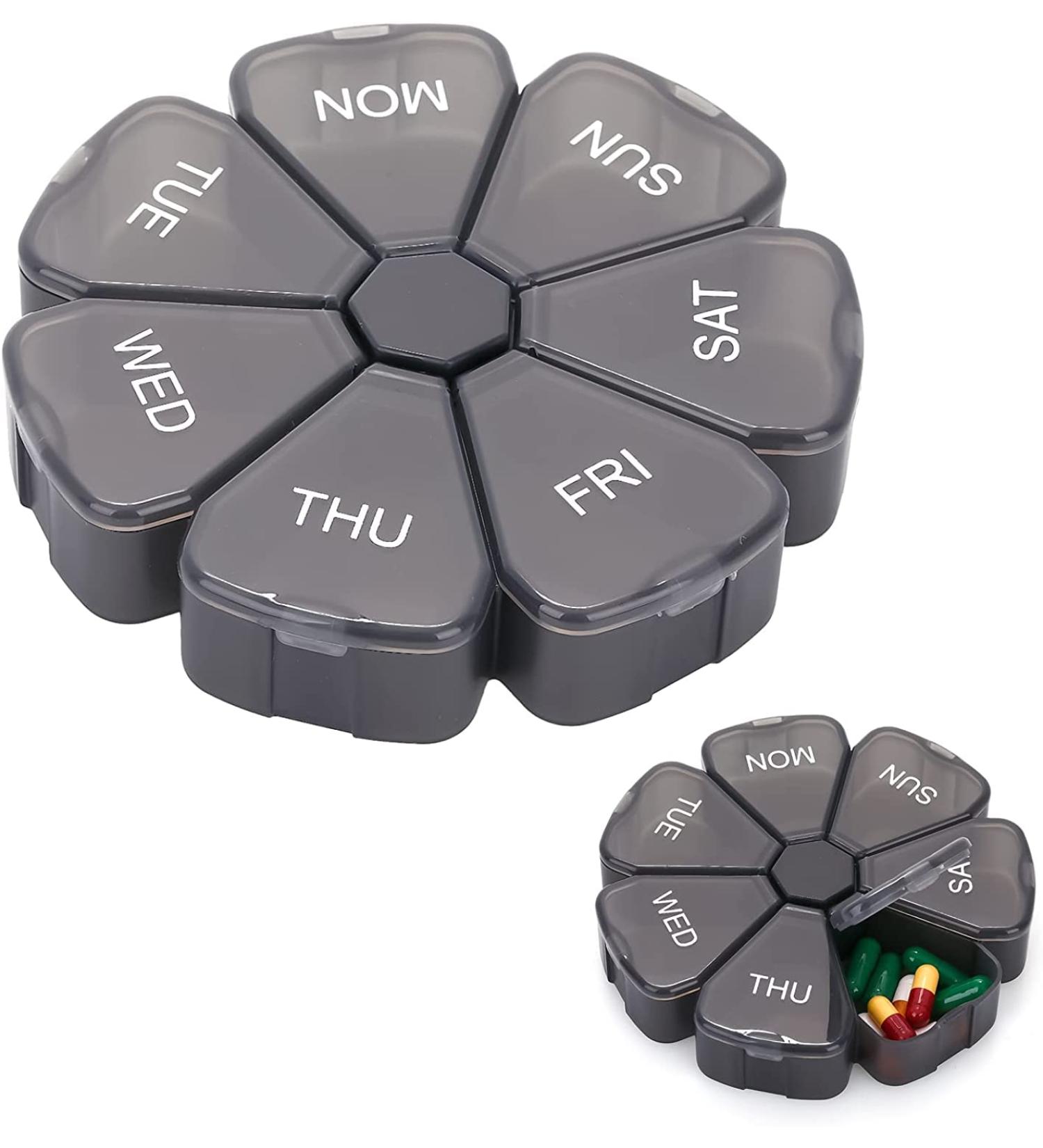 Large Weekly Pill Organizer - 7 Day Portable Vitamin & Supplement Box | Black Pill Case for Pills & Flower Medicine - Buy Online on GoSupps.com
