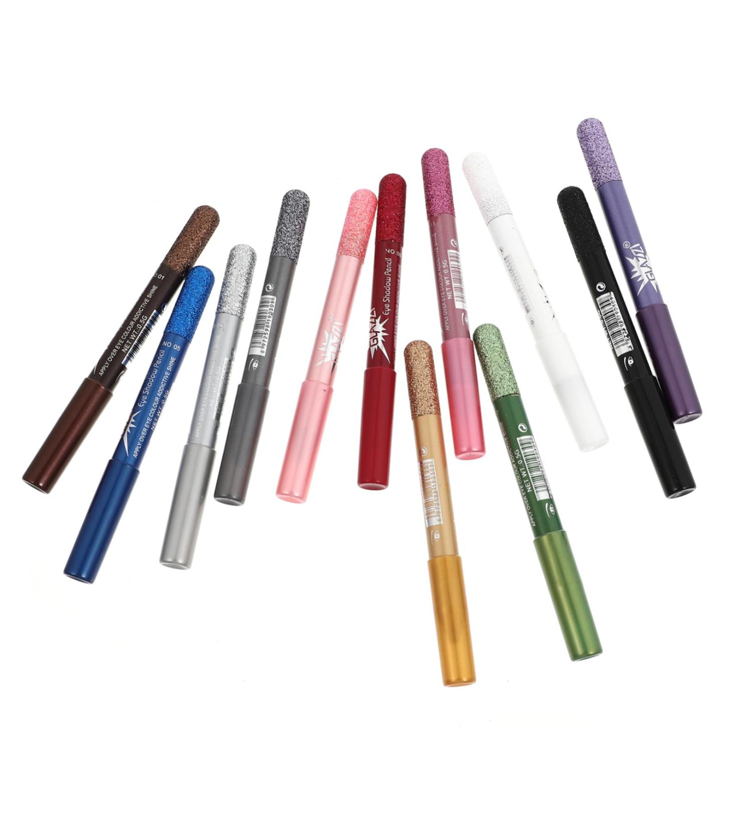 OHPHCALL 12pcs Pearlescent Pencil Eye Shadows Colored Eyeliners Glitter Eyeliner Wood 12.5X0.5cm Assorted Color - Buy Online on GoSupps.com