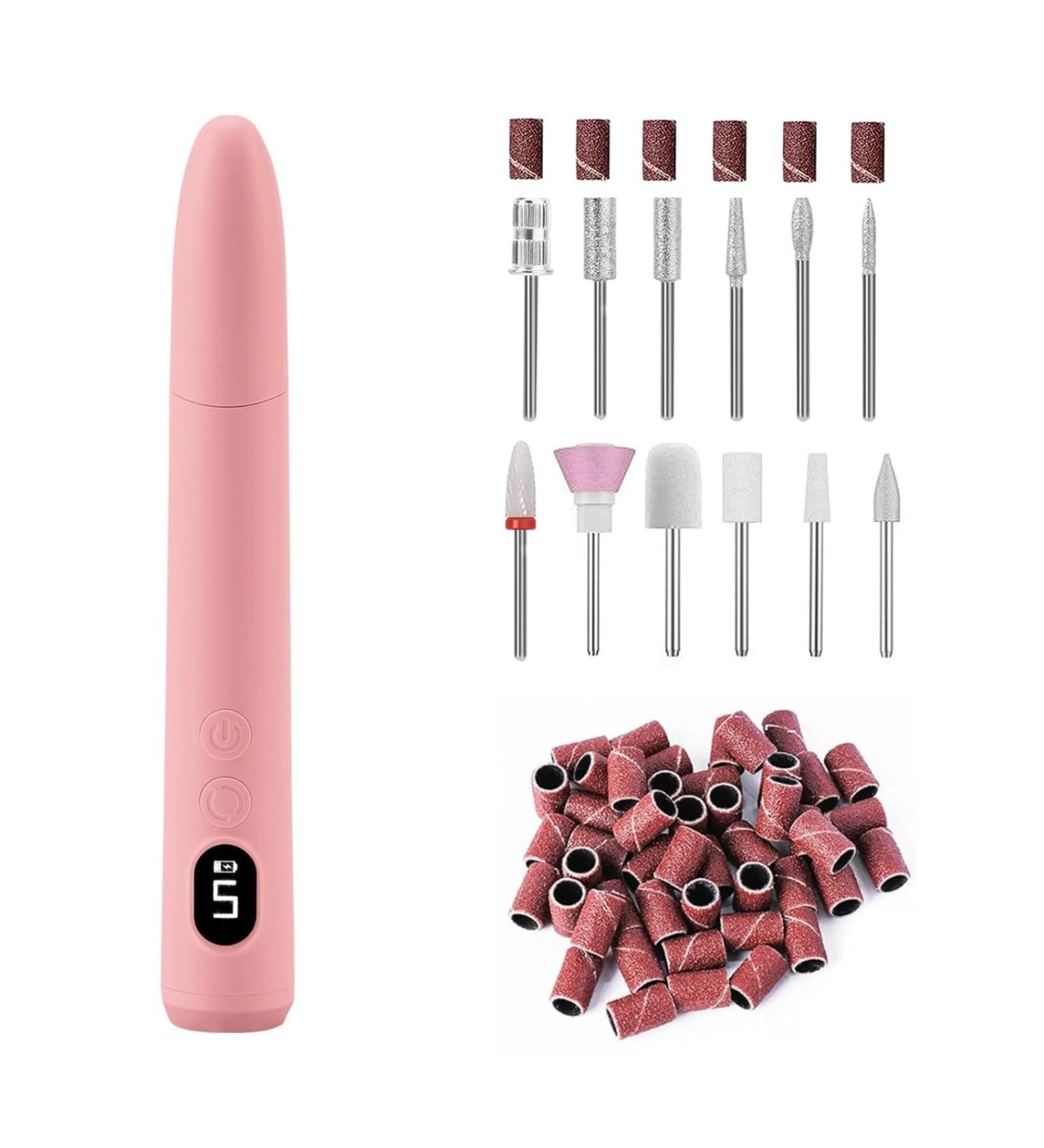 Electric Nail Files Portable Rechargeable Cordless Nail Drill for Acrylic Gel Nails 12 Drill Bits Professional Electric Manicure Pedicure Kit for Grinding Polishing Trimming Home Salon Use Pink - Buy Online on GoSupps.com