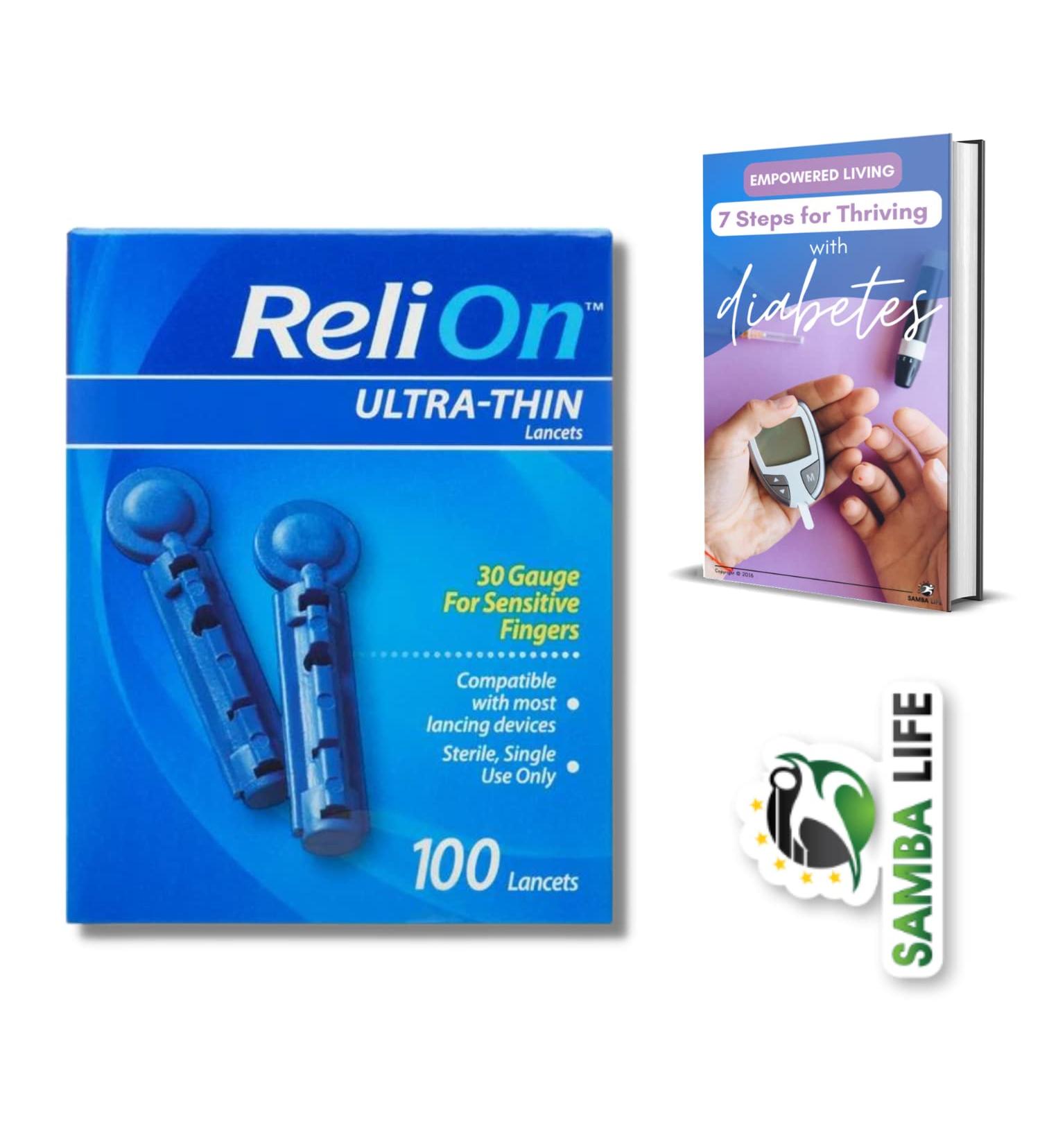 Diabetes Testing Bundle: ReliOn Ultra-Thin Blood Lancets 30 Gauge 100ct + Samba Life eBook - Buy Online on GoSupps.com