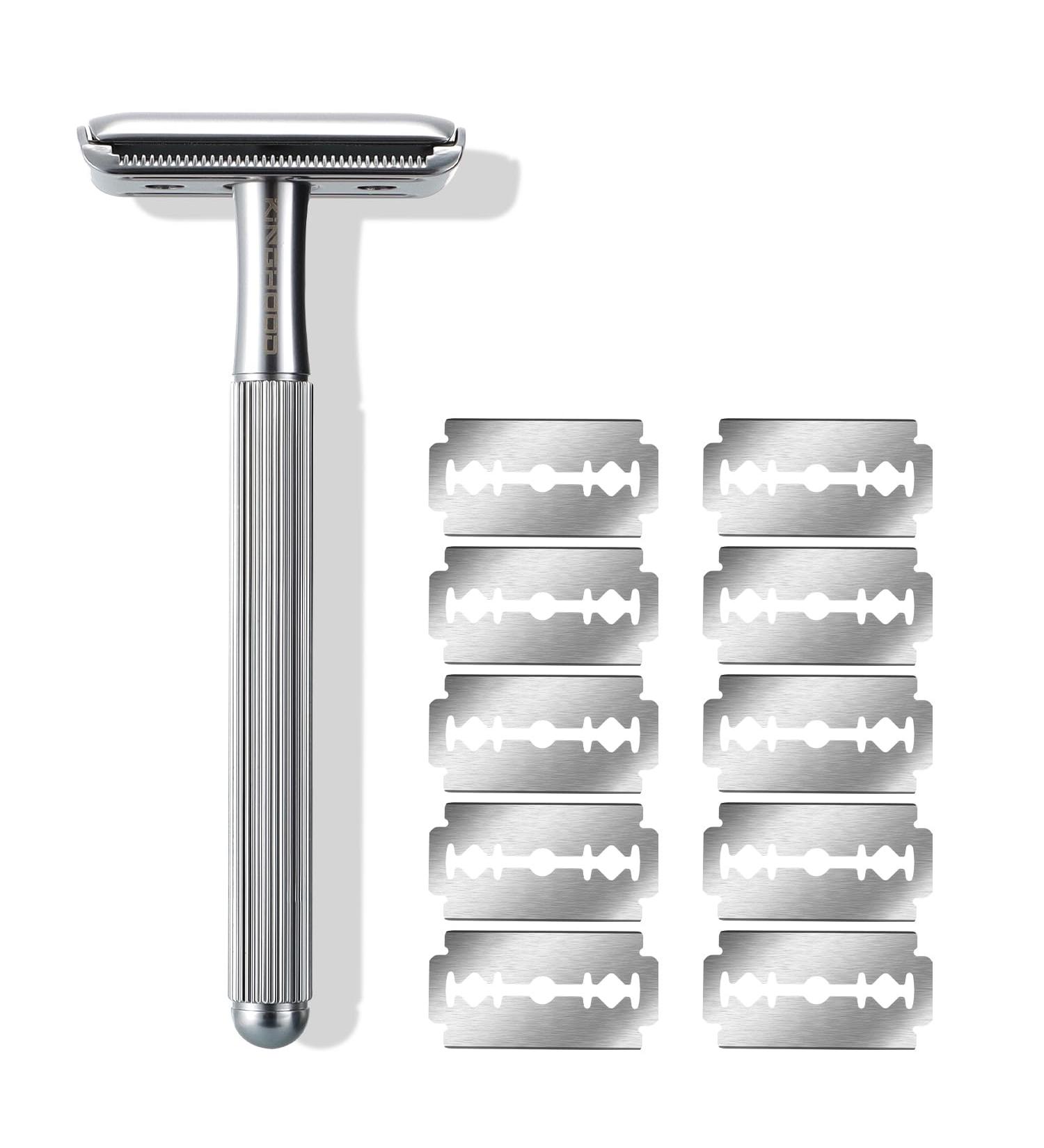 Eco-Friendly Safety Razor for Men - Zero Waste Metal Razor with 10 Blades | Chrome Silver Design - Buy Online on GoSupps.com
