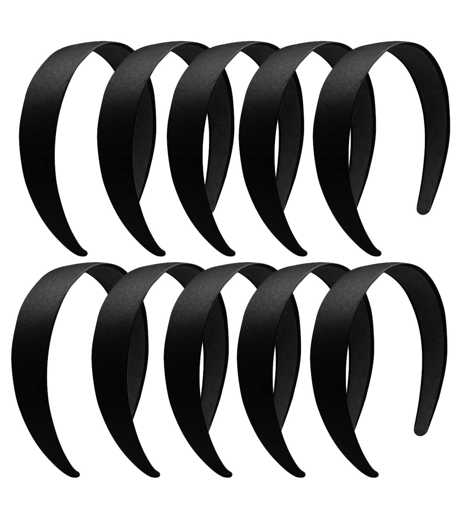 Satin Antiskid Hard Hair Bands - 10 Pcs Black | 1.2 Inch DIY Headbands for Ladies and Girls - Buy Online on GoSupps.com