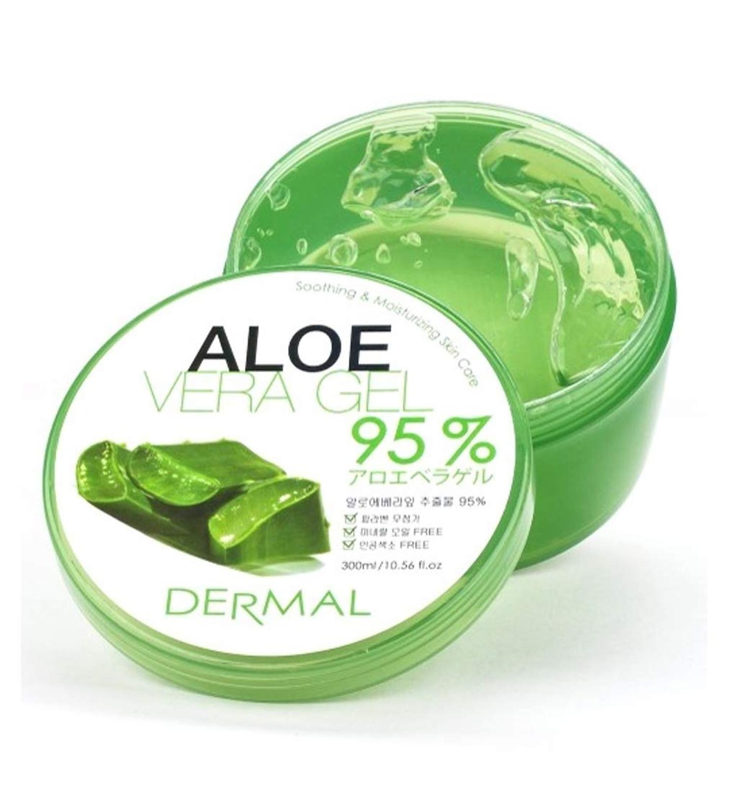 Dermal Aloe Vera Gel 95% 300ml - Face & Hair Hydrating Relief for Sunburn, Acne, Razor Bumps, Psoriasis, Eczema - Paraben Free - Buy Online on GoSupps.com