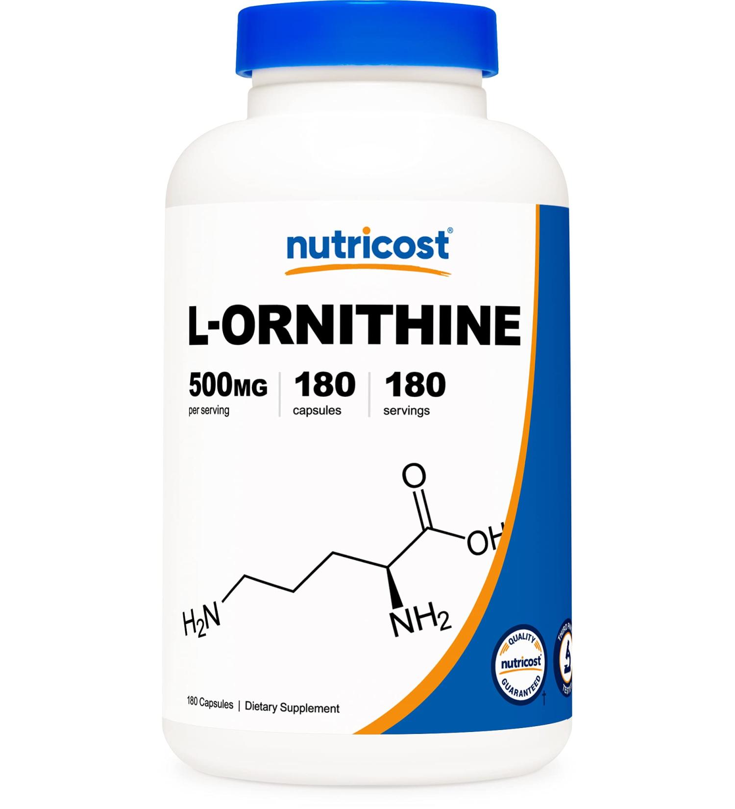 Nutricost L-Ornithine 500mg - 180 Capsules, Non-GMO, Gluten Free - 180 Count - Buy Online on GoSupps.com