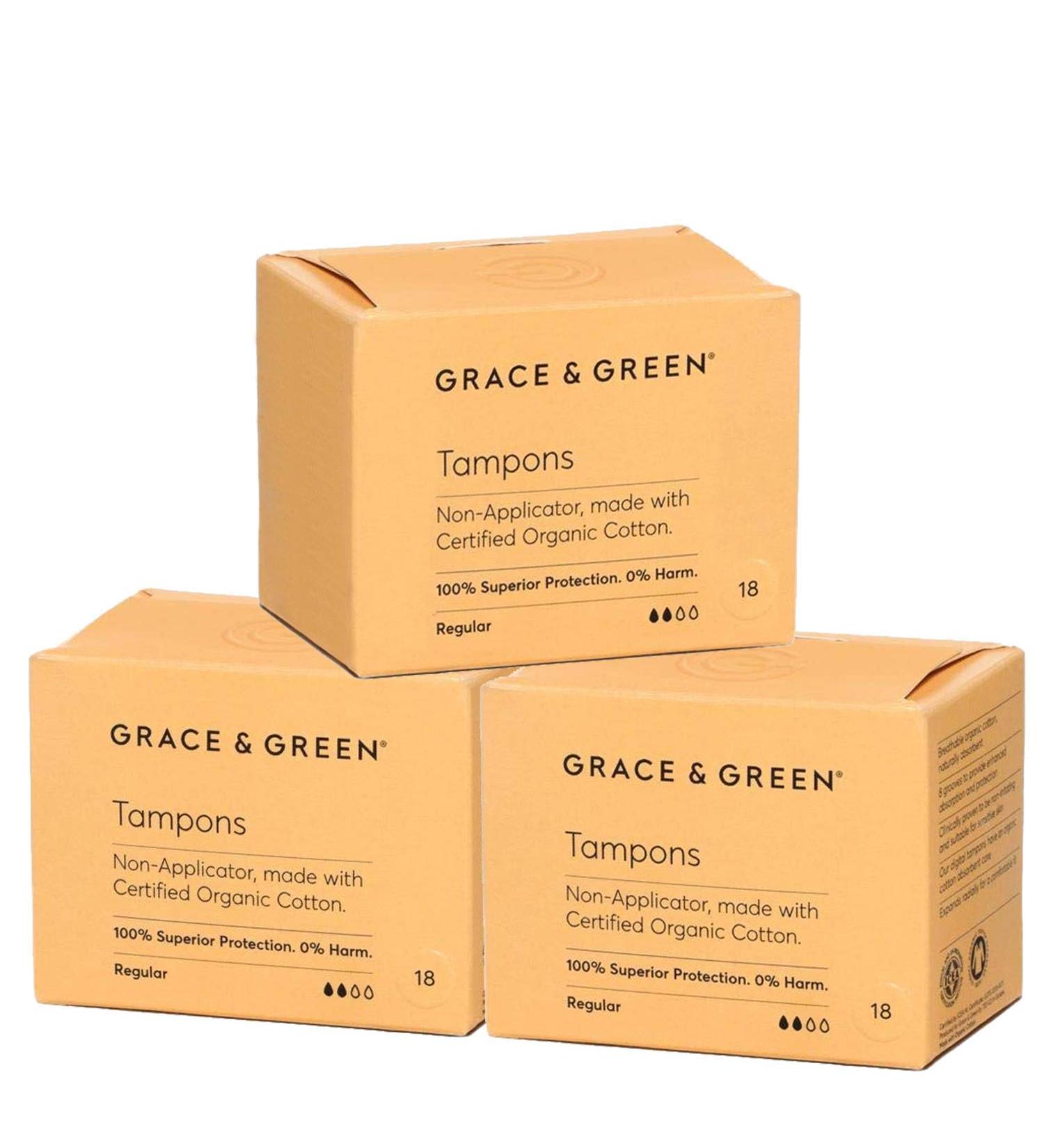 Grace & Green Organic Cotton Tampons - Non-Applicator, Regular Size - 54 Count, Plastic-Free - Buy Online on GoSupps.com