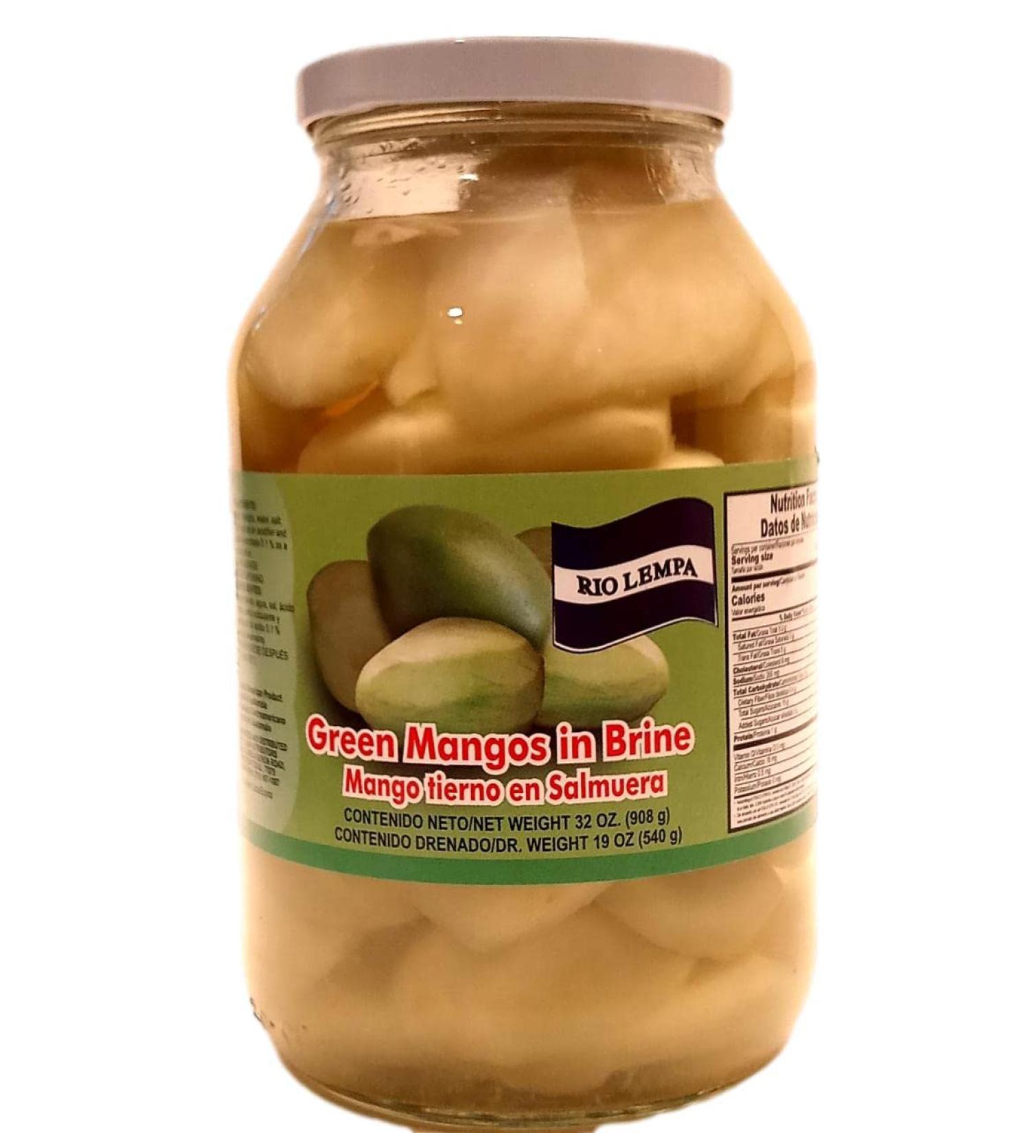 Al Amin Foods RIO LEMPA Green Mango in Brine - 32 oz Glass Jar (906g) - Authentic Salvadoran Mango Tierno en Solmuero - 19 oz Drained Weight - Shop Now! - Buy Online on GoSupps.com