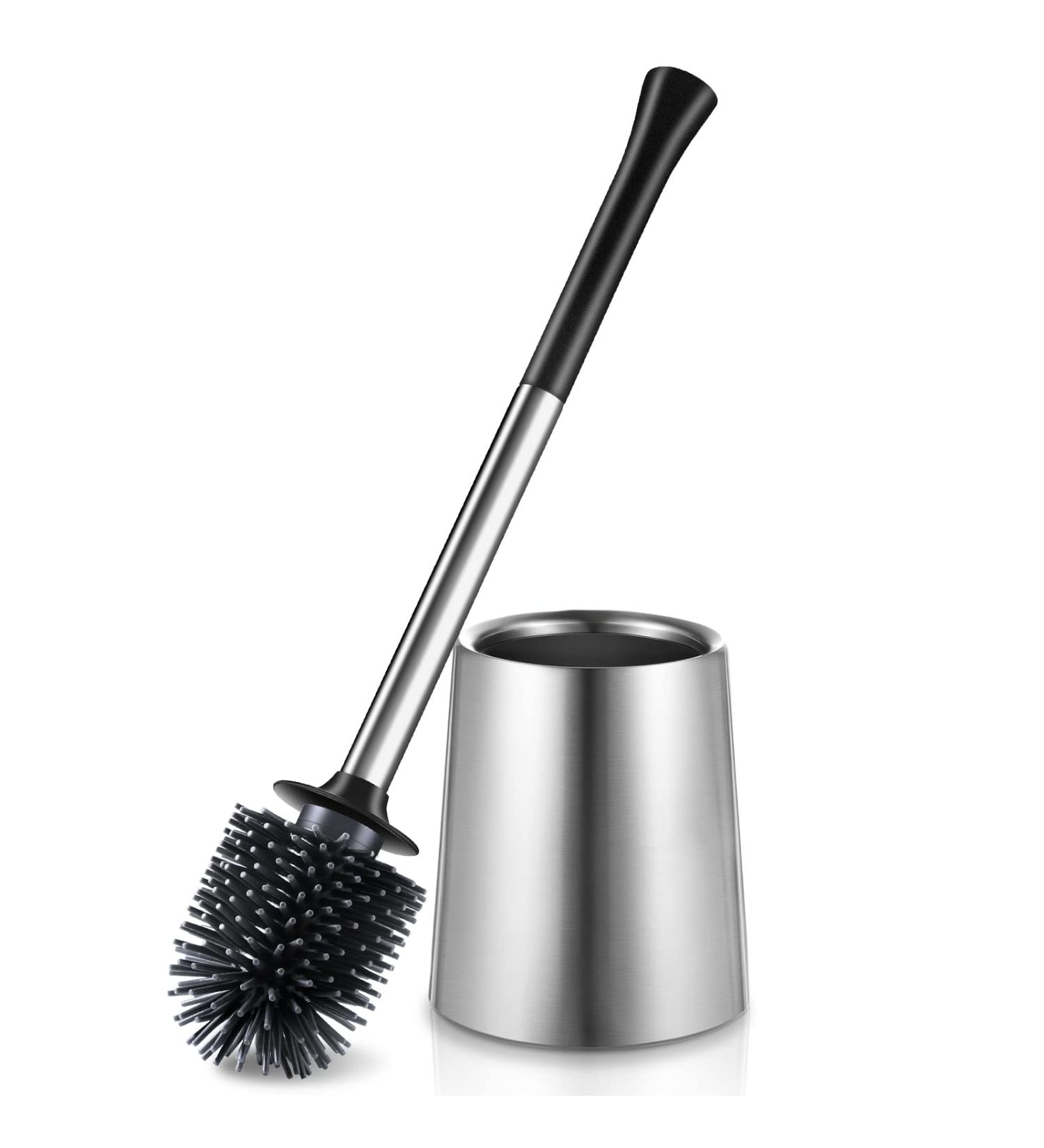 Silicone Stainless Steel Toilet Bowl Brush Holder Set for Deep Cleaning - Modern Bathroom Restroom Cleaner with Caddy - Buy Online on GoSupps.com