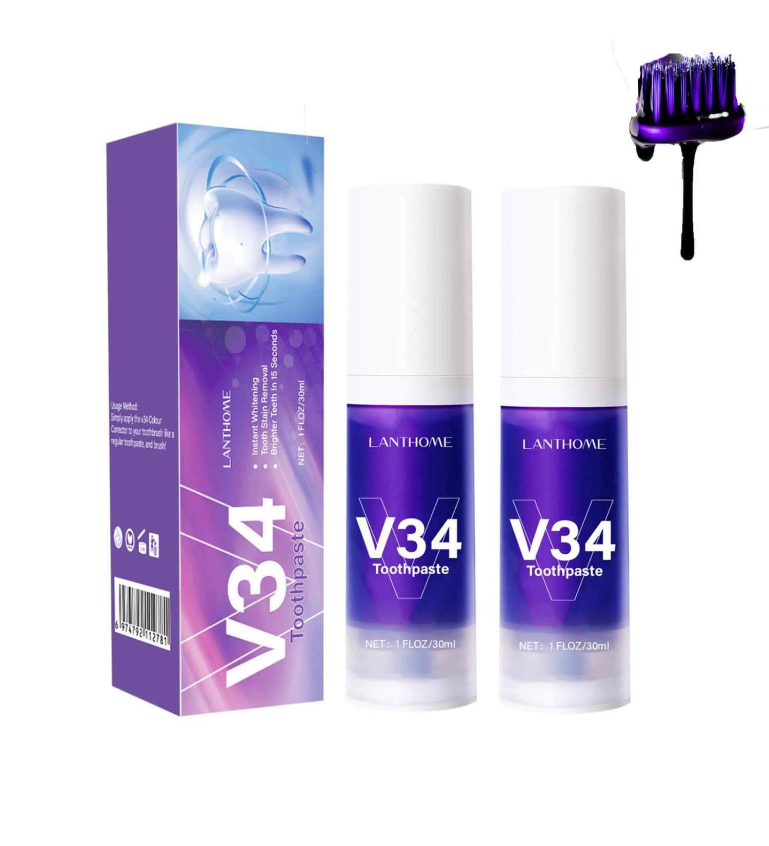 V34 Toothpaste Purple Color Corrector - Lianbiquan Brightening Toothpaste for Sensitive Teeth (2PCs) - Buy Online on GoSupps.com