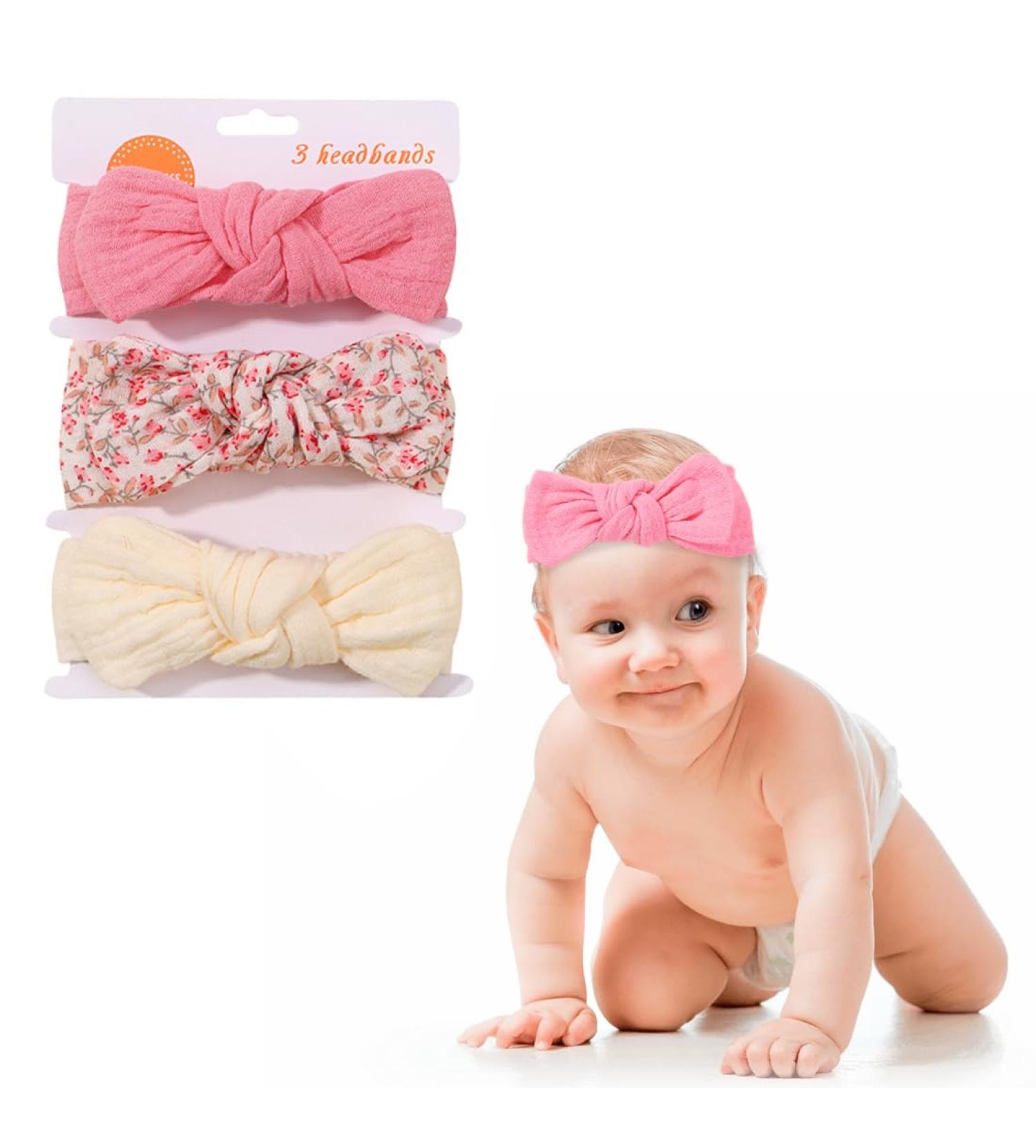 GXGM 3-Piece Baby Hairbands | Cute Headbands for Newborn Girls | Bow Hairbands for Infants - Buy Online on GoSupps.com