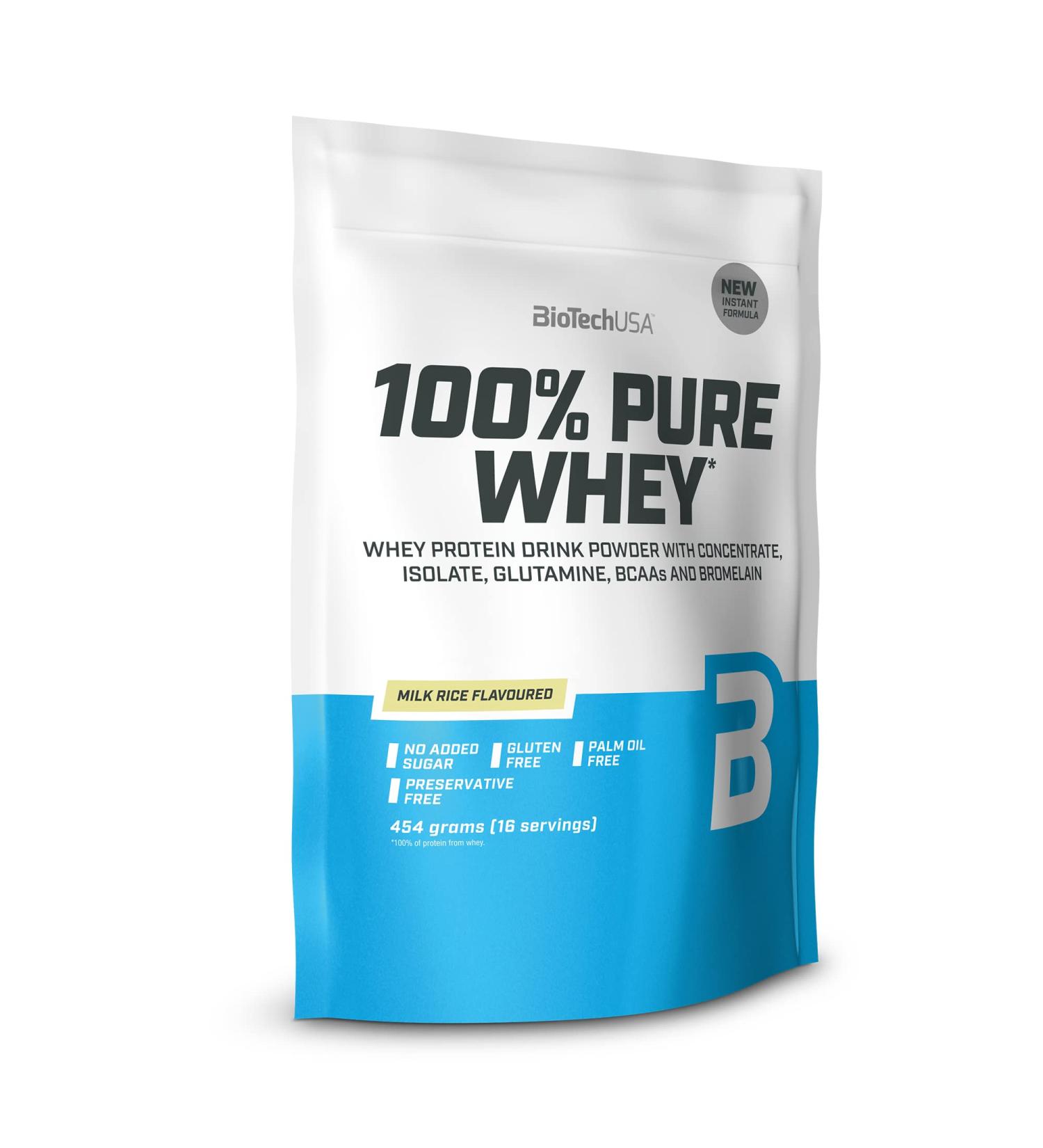 Buy Biotechusa 100% Pure Whey Protein Powder | 21g Protein per Serving | BCAA & Glutamine | Gluten-Free | 454g Pack | International Shipping Available - Buy Online on GoSupps.com
