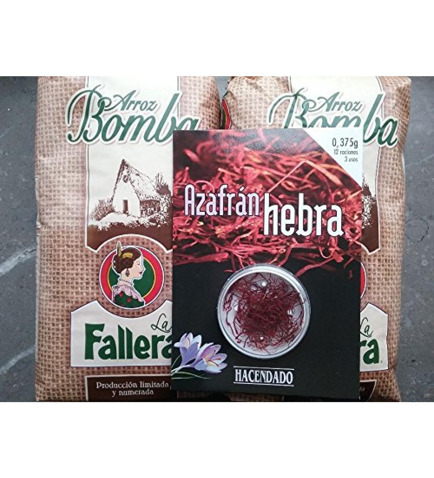 La Fallera / Hacendado 2 x 1kg Special Rice for Paella Bomba 1kg La Fallera + 0.375g Safran Filament Hacendado
