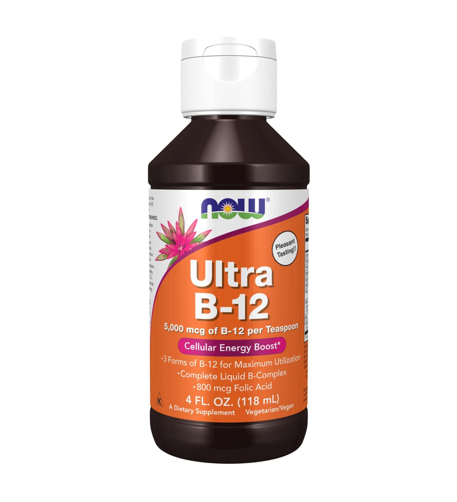 Now Foods Ultra B-12 5000 mcg Liquid | 4 fl oz - Boost Energy & Metabolism - Buy Online on GoSupps.com