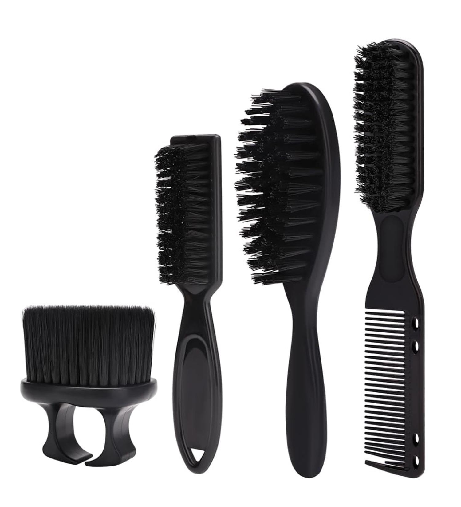 QUR 4 PCS Black Shaving Brush Set - Luxurious Professional Barber Tools for Men | International Shipping - Buy Online on GoSupps.com