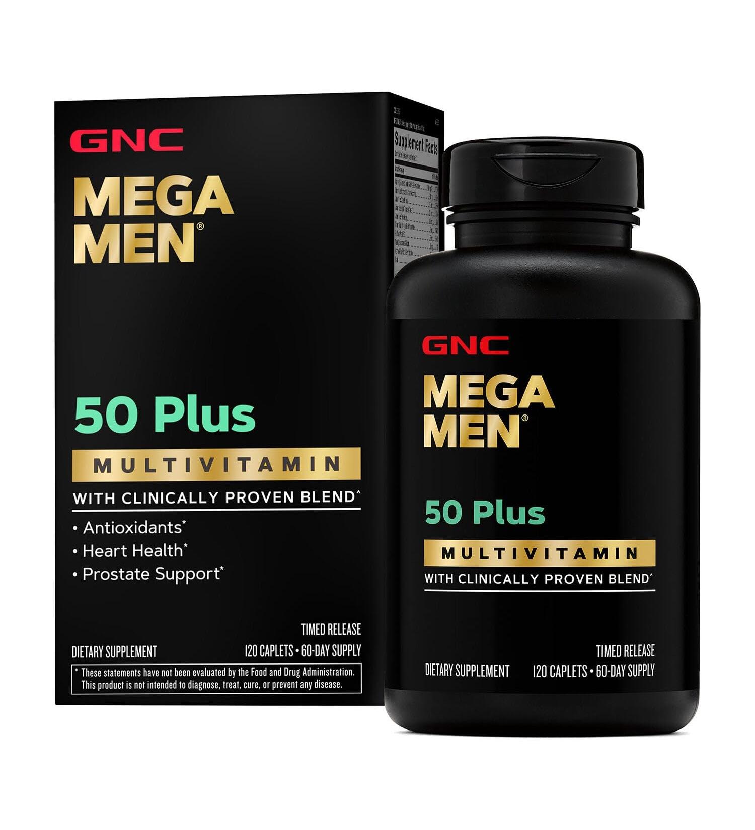GNC Mega Men 50 Plus Multivitamin | Antioxidants | Heart Health | Prostate and Circulatory Support | 120 Count - Buy Online on GoSupps.com