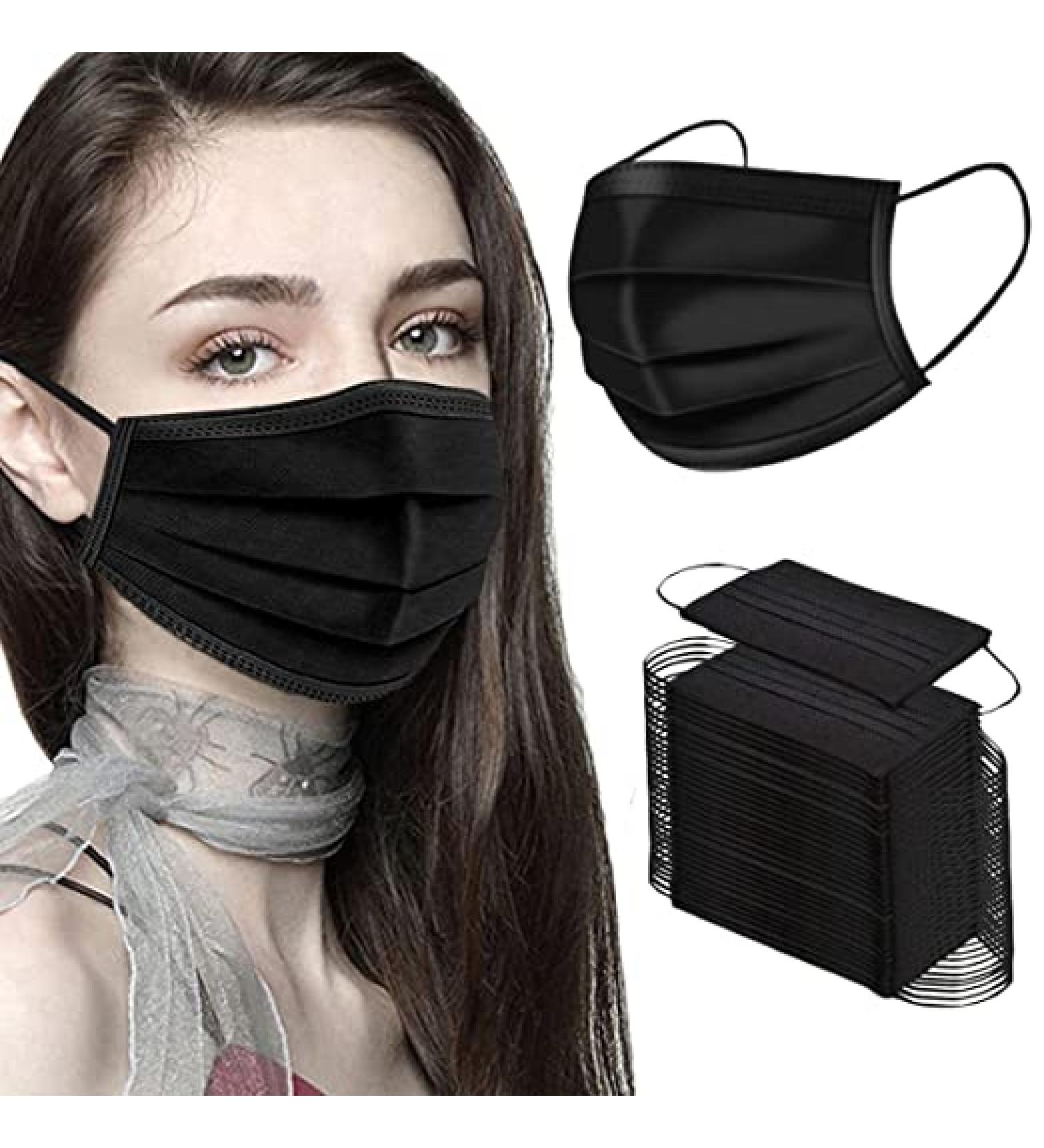 Black Disposable Face Masks - 50PCS 3-Ply Breathable Protection - Buy Online on GoSupps.com