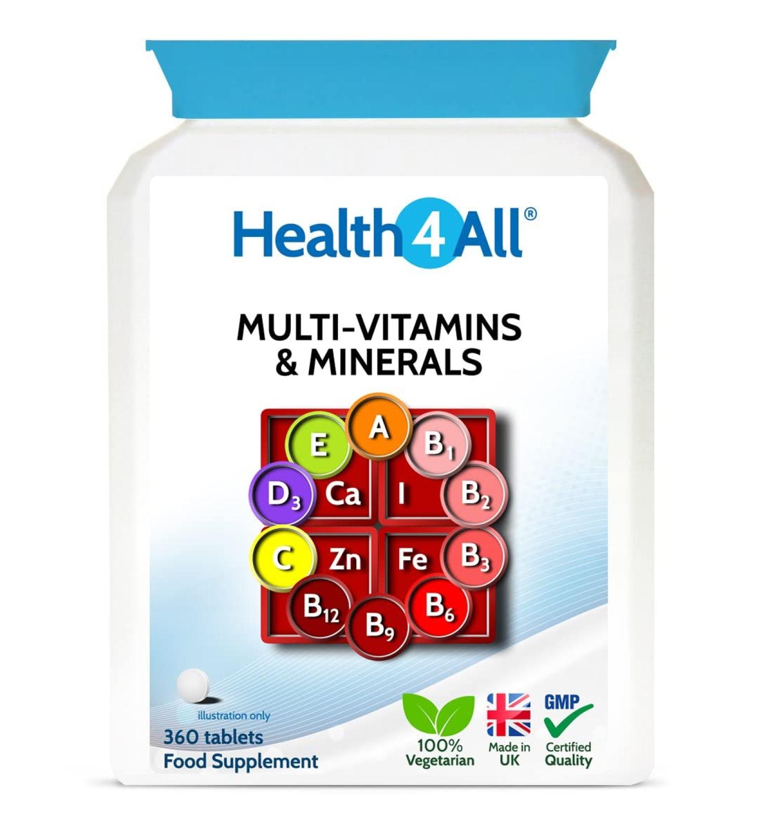 Health4All Multivitamins & Minerals One a Day 360 Easy to Swallow Tablets 1 Year Supply 100% RDA Daily Essential Nutrients for Men & Women Supports Energy Immunity & Overall Health | Made in UK 360 count (Pack of 1) - Buy Online on GoSupps.com