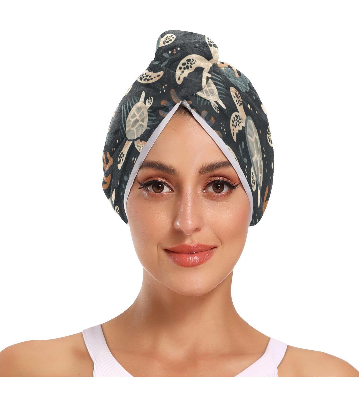 Cute Turtles Hair Towels 2 Pack | Super Absorbent Quick Dry Hair Turbans for Women & Girls - Buy Online on GoSupps.com