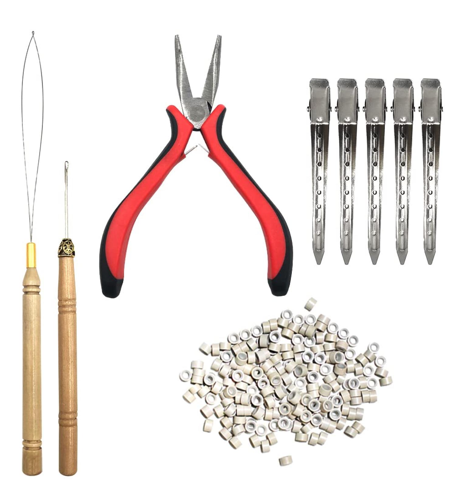  Danzix Hair Extension Tool Set - 200 Pieces with Pliers Microring Beads Combs & More | Premium Beige Silicone Hair Accessories for Seamless Extensions  - Buy Online on GoSupps.com