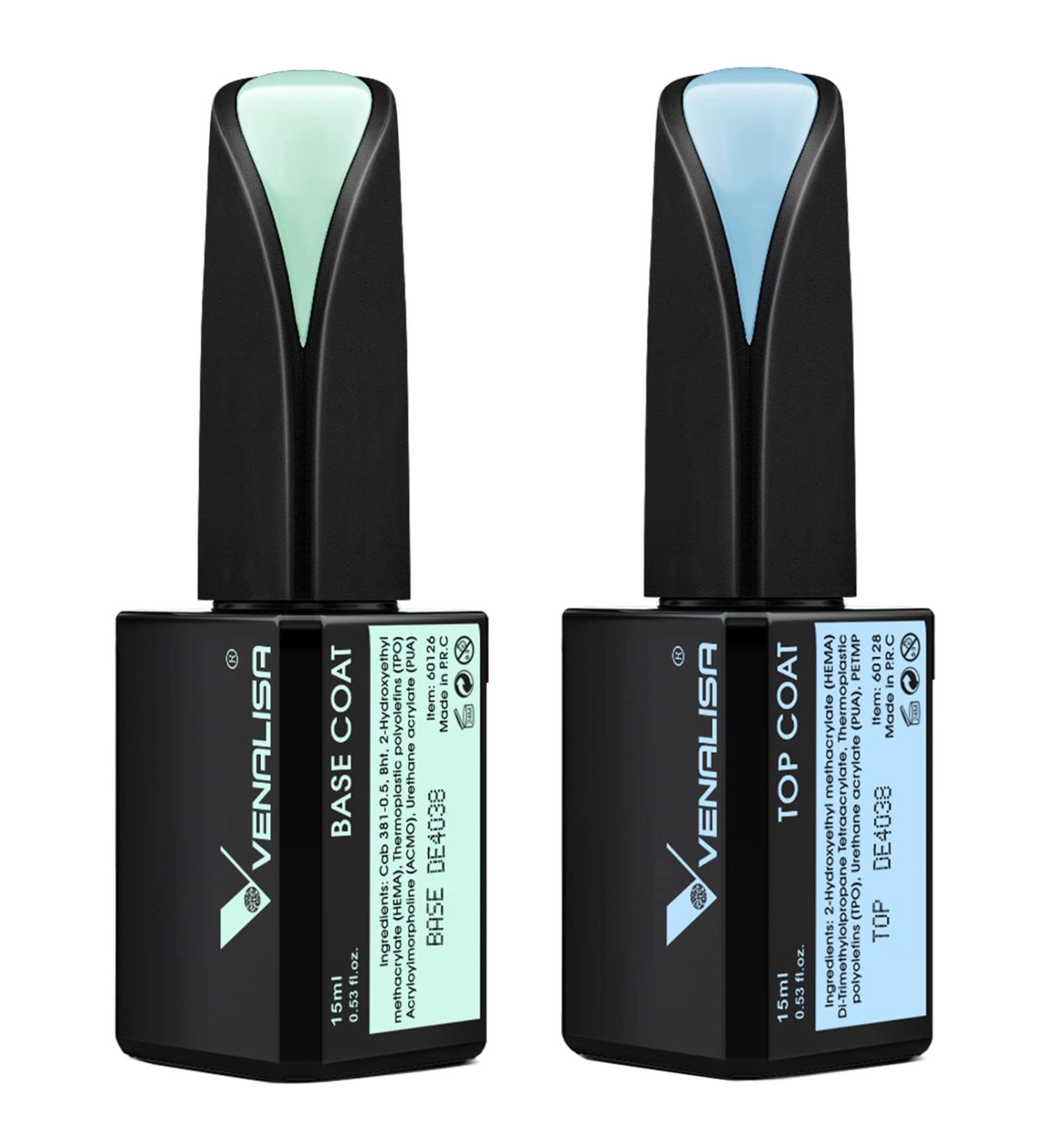 VENALISA 2 Pcs 15ml Gel Nail Polish Base and Top Coat Set - Long Lasting High Gloss No Wipe Soak Off LED Gel Kit - Buy Online on GoSupps.com