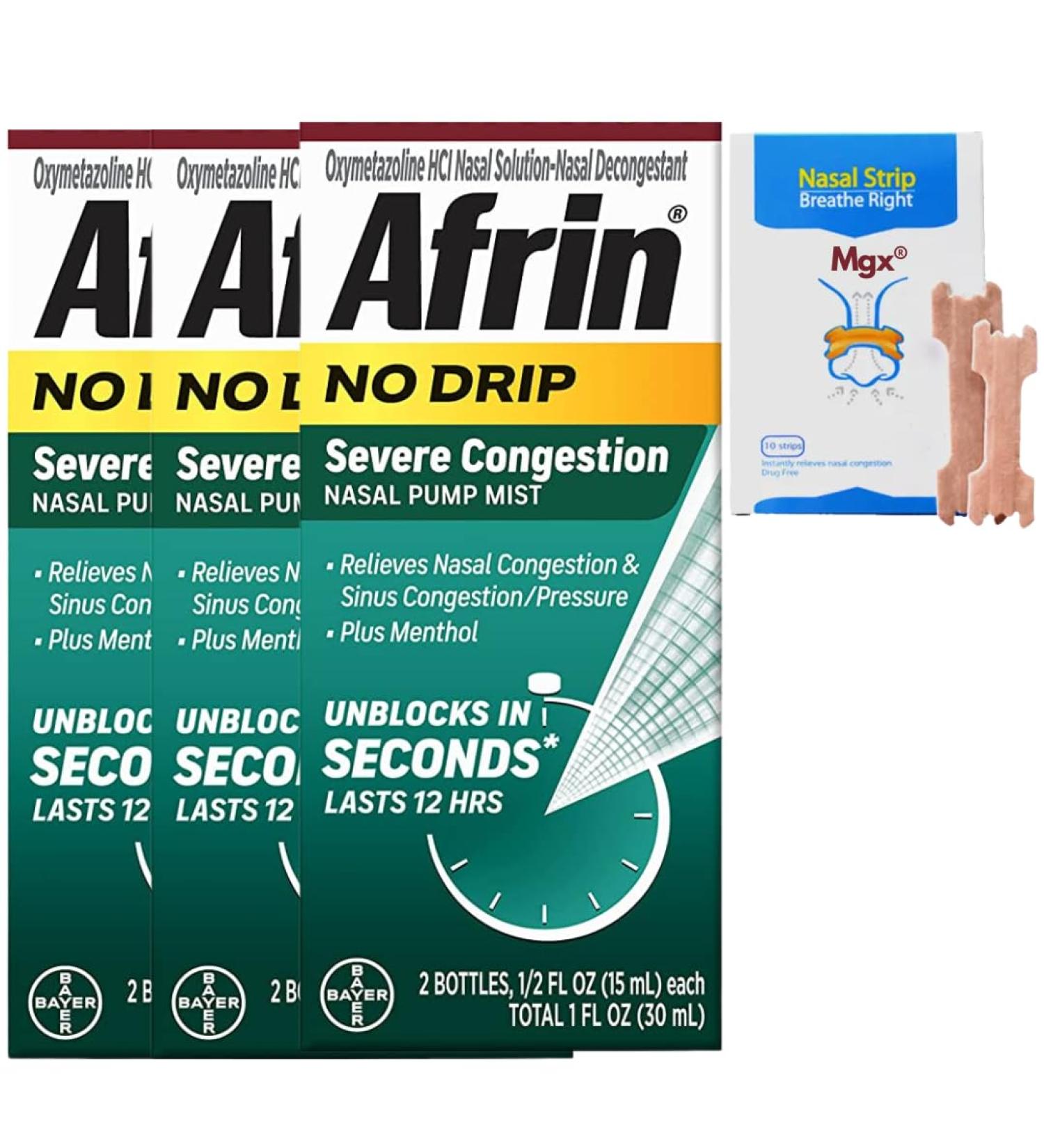 Afrin 20ml No Drip Severe Congestion Nasal Spray - Fast-Acting Relief for Blocked Passages - Bonus 10 Nasal Strips - Buy Online on GoSupps.com
