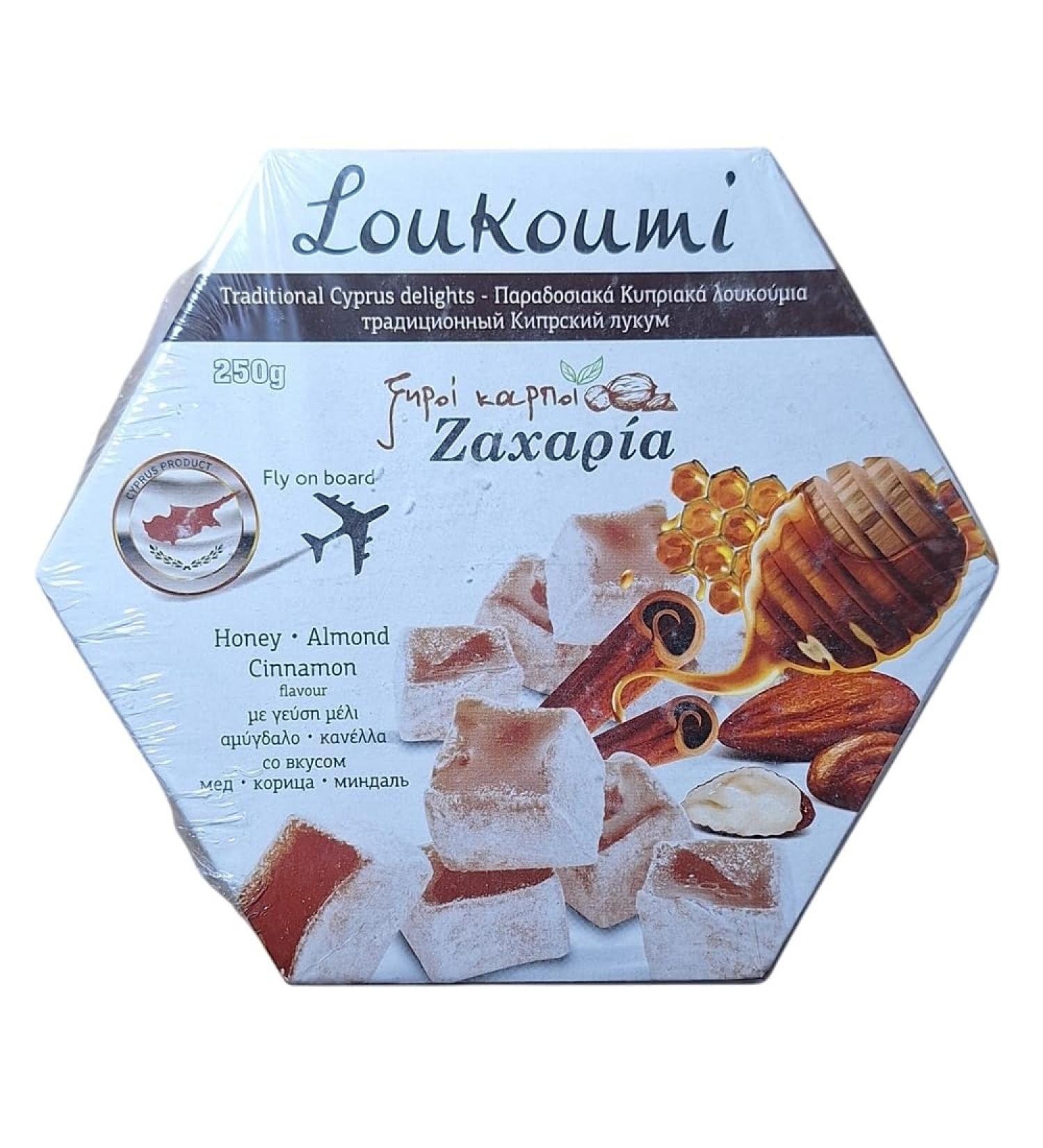 Traditional Cyprus/Turkish Loukoumi Delight Sweet Zacharia 250g – 1 mix honey, almond and cinnamon 1606
