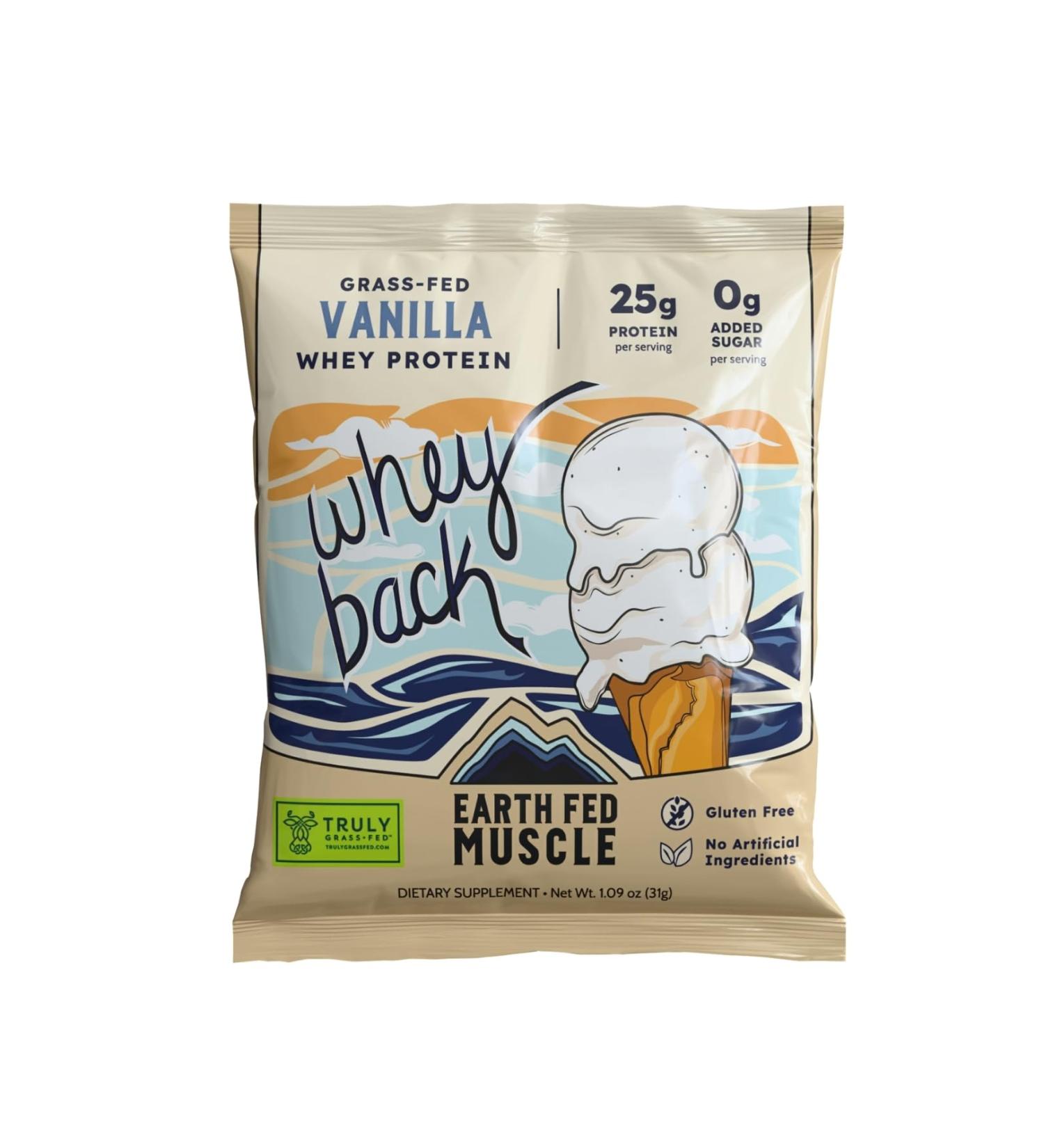 Earth Fed Muscle Whey Back Irish Grass Fed Whey Protein Isolate - NSF-Certified. No Artificial Ingredients Soy Free Gluten Free Non-GMO and Hormone Free (1 Serving Vanilla) - Buy Online on GoSupps.com