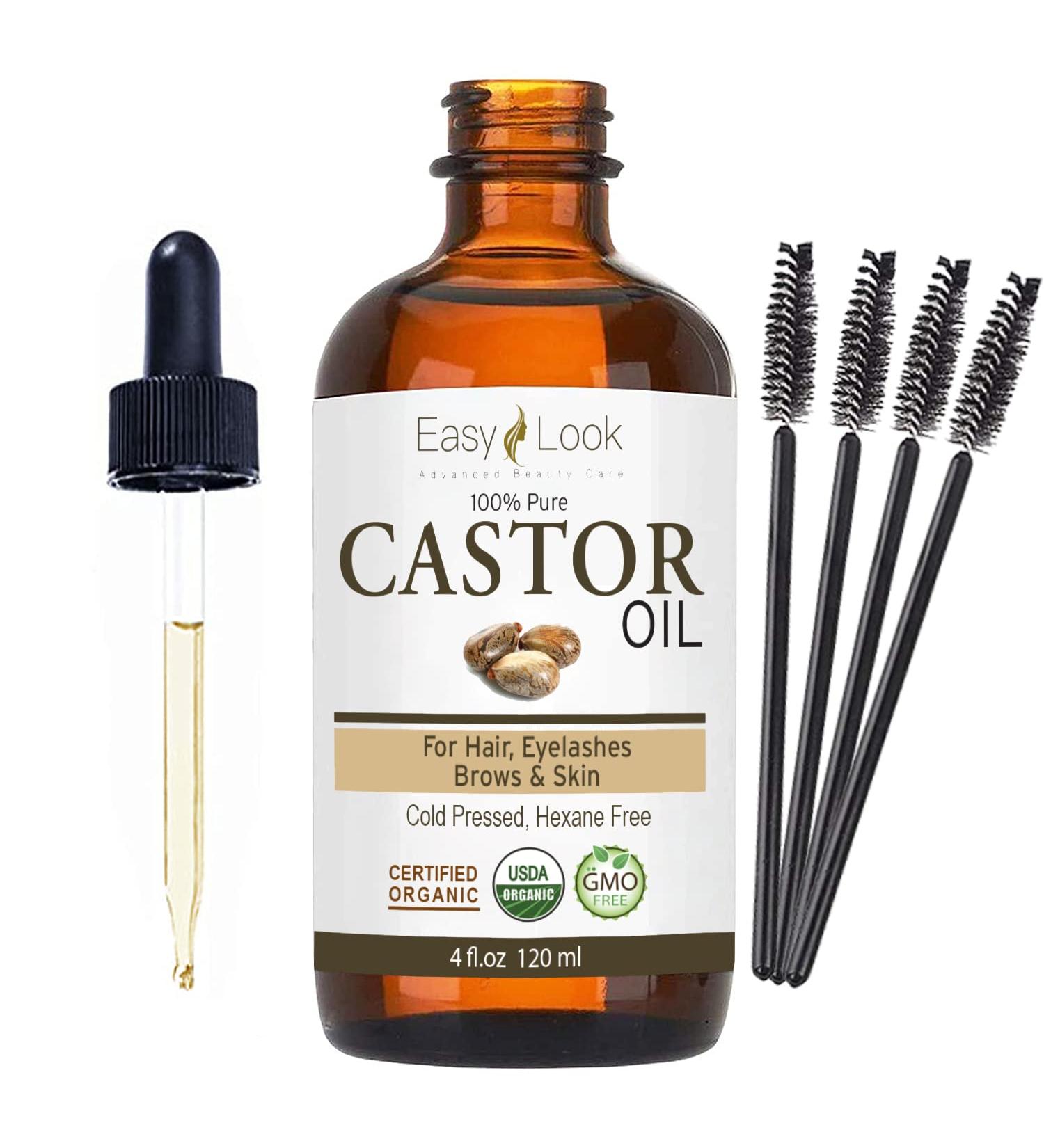 Organic Castor Oil 4oz - USDA Certified, 100% Pure for Eyelashes, Eyebrows, Hair Growth - Skin Moisturizer & Hair Treatment - Buy Online on GoSupps.com