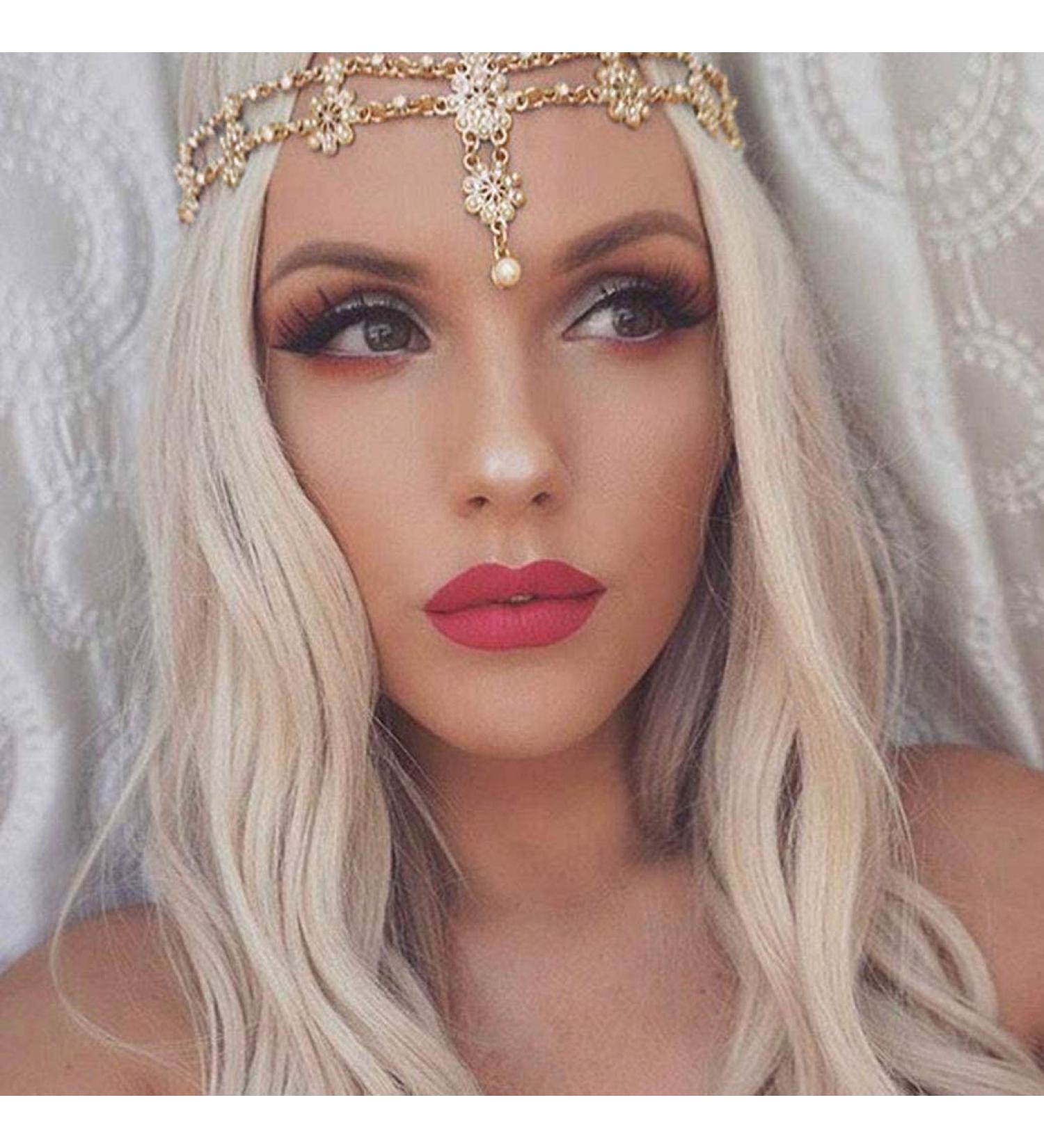Jovono Boho Flower Head Chain | Gold Pearl Headband | Stylish Pearl Hair Accessories for Women & Girls - International Shipping - Buy Online on GoSupps.com