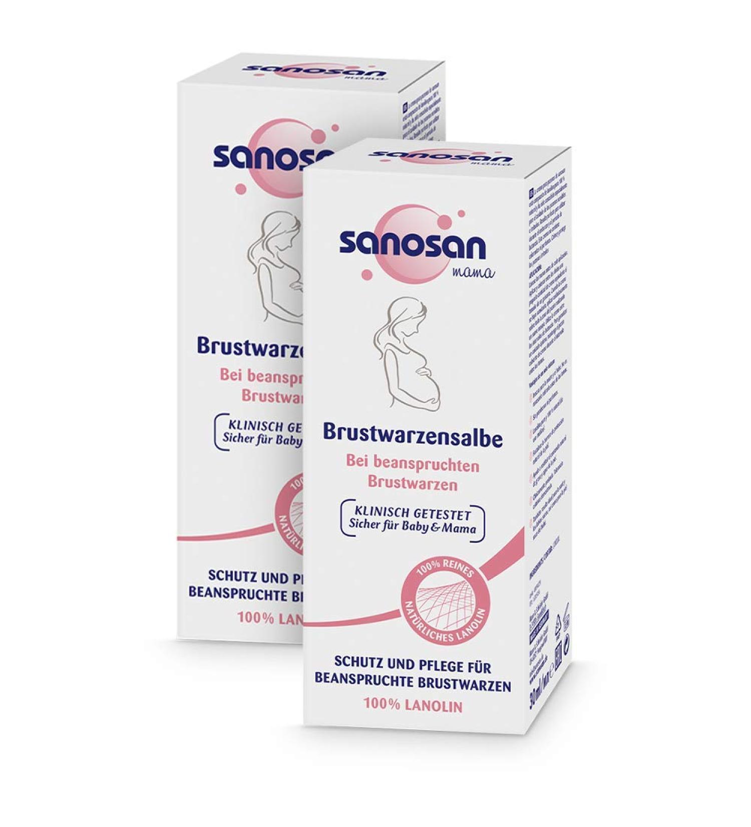 Sanosan Nipple Ointment - 100% Pure Natural Lanolin for Pregnancy & Lactation | Clinically Tested Paraben-Free Dye-Free | 2x30ml - Buy Online on GoSupps.com