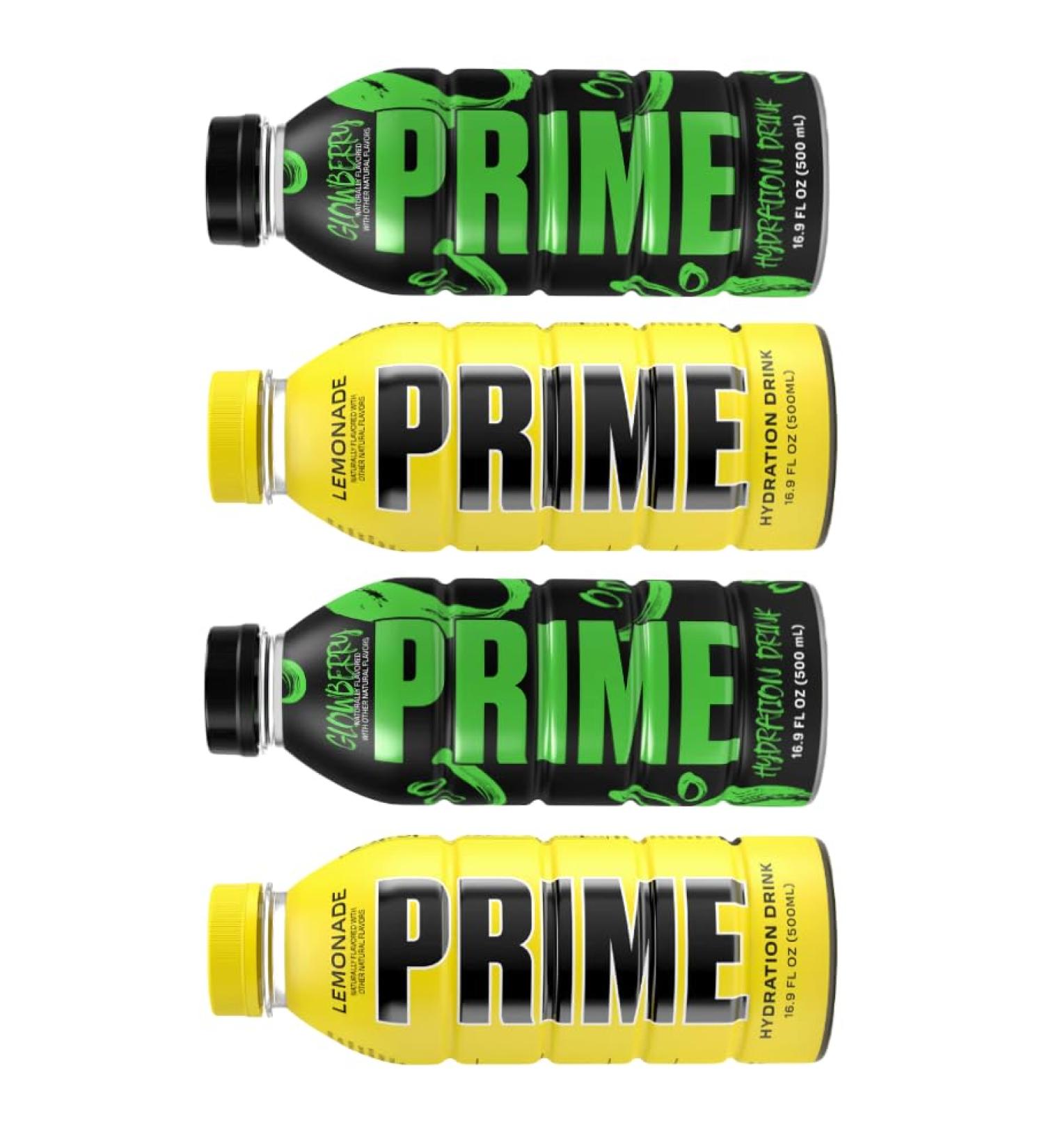 NEWEST Prime Hydration Glowberry & Lemonade 4 Pack (4 Bottles - 2 of Each Flavour 16.9 Fl Oz Each) - Buy Online on GoSupps.com