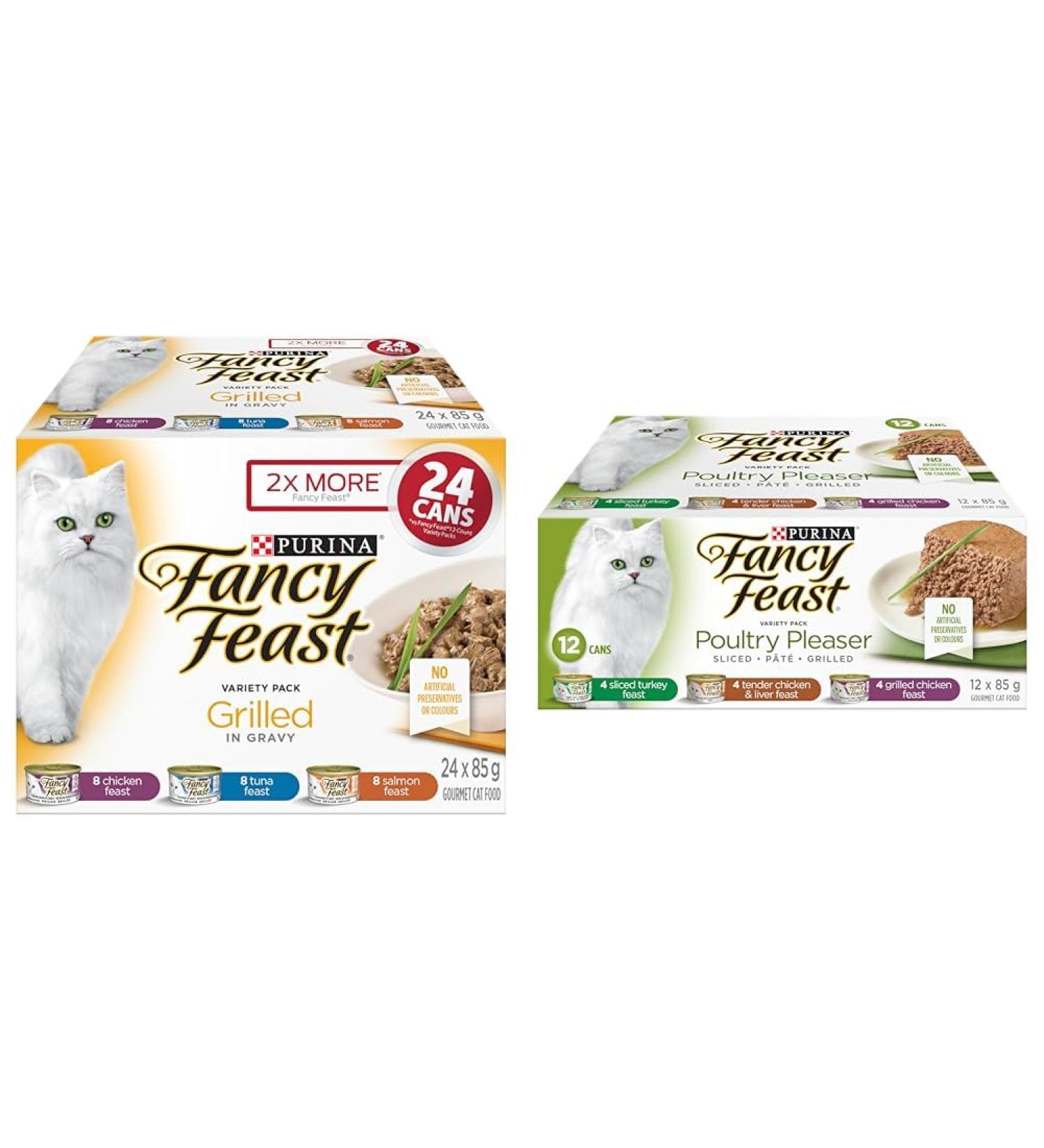 Fancy Feast Wet Cat Food Grilled Variety Pack 85 g Cans (24 pack) & Fancy Feast Wet Cat Food Poultry Pleaser Variety Pack 85 g Cans (12 Pack) - Buy Online on GoSupps.com