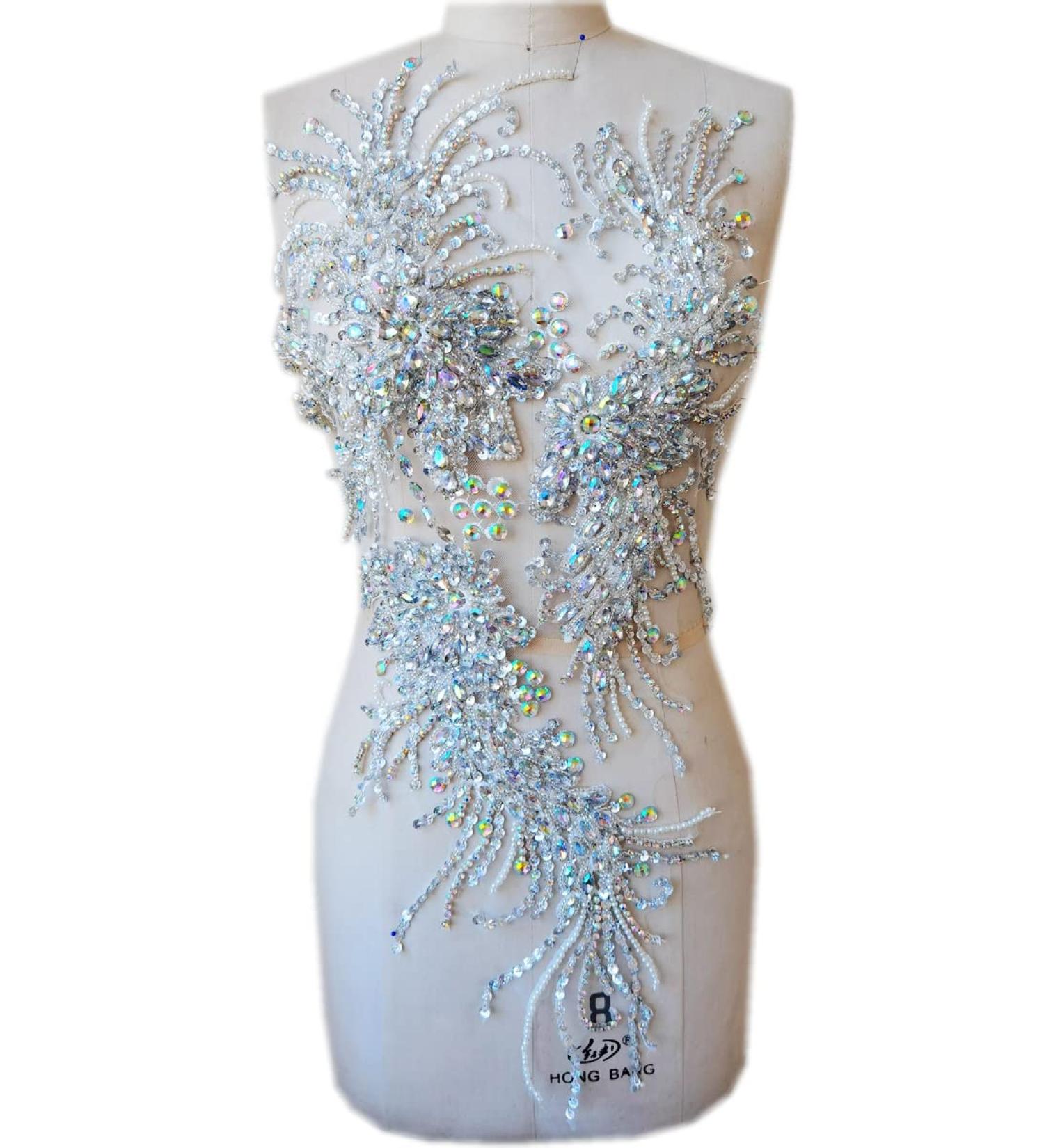 Handmade Multicolor Rhinestones Lace Applique Trim Patches Perfect for Dress & Accessories - Buy Online on GoSupps.com