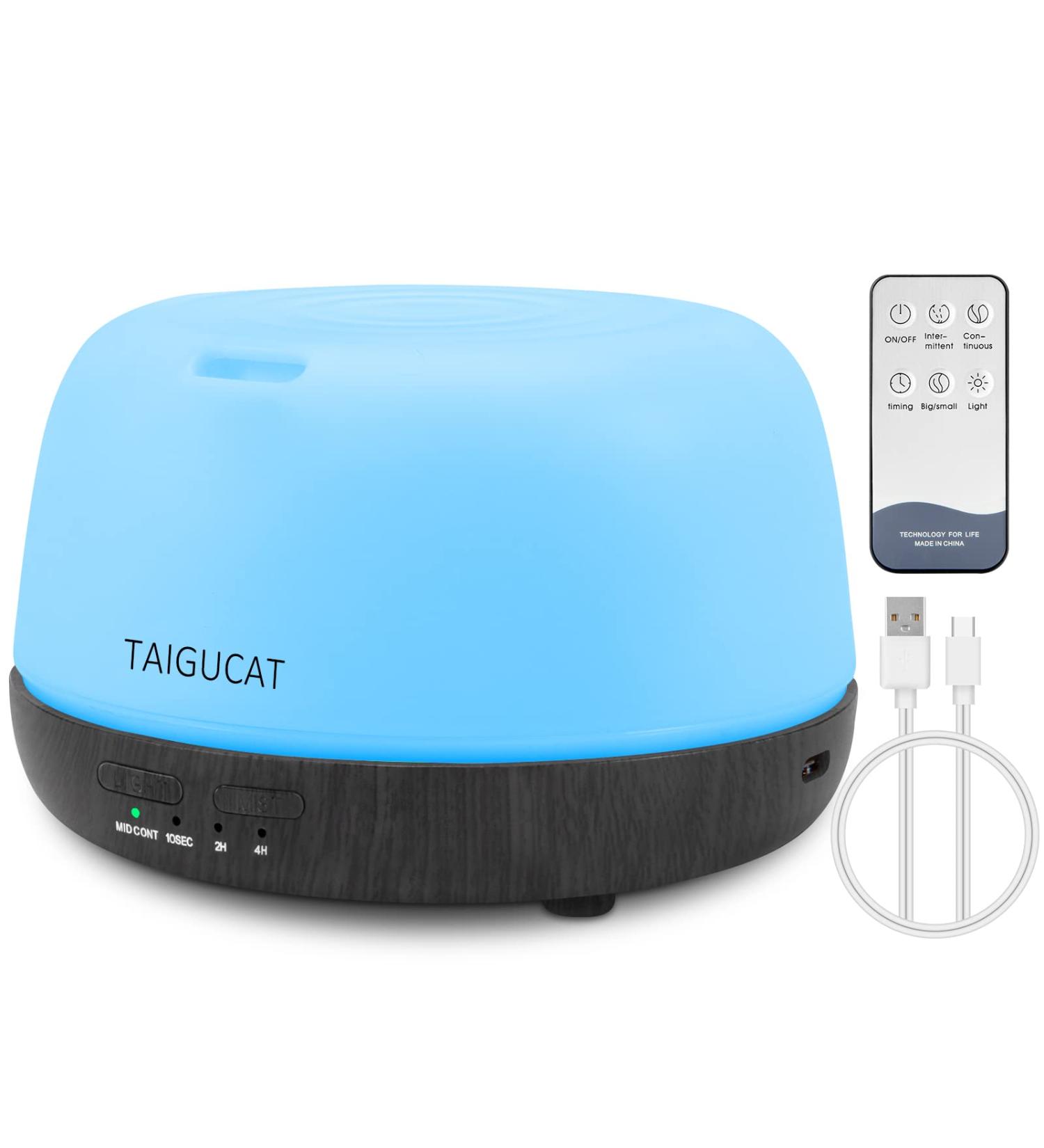 TAIGUCAT Mini Essential Oil Diffuser 300ml with Remote Control | Aromatherapy Electric Air Diffuser | USB-C Power Cord | 7 LED Color Changing | Deep Wood Grain | Ideal for Small Room and Bedroom - Buy Online on GoSupps.com