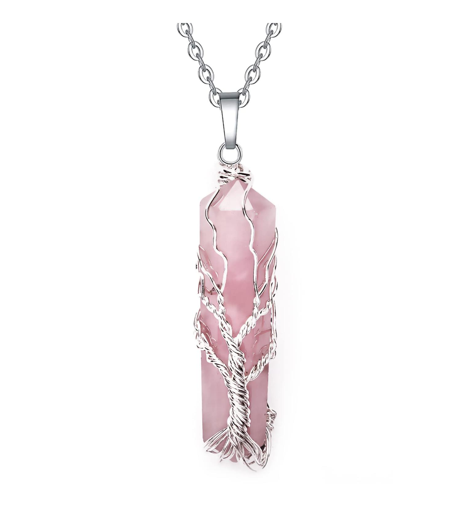 Handcrafted Rose Quartz Double Point Pencil Pendant - Karma Pledge Crystal Necklace for Chakra Healing & Protection - Buy Online on GoSupps.com