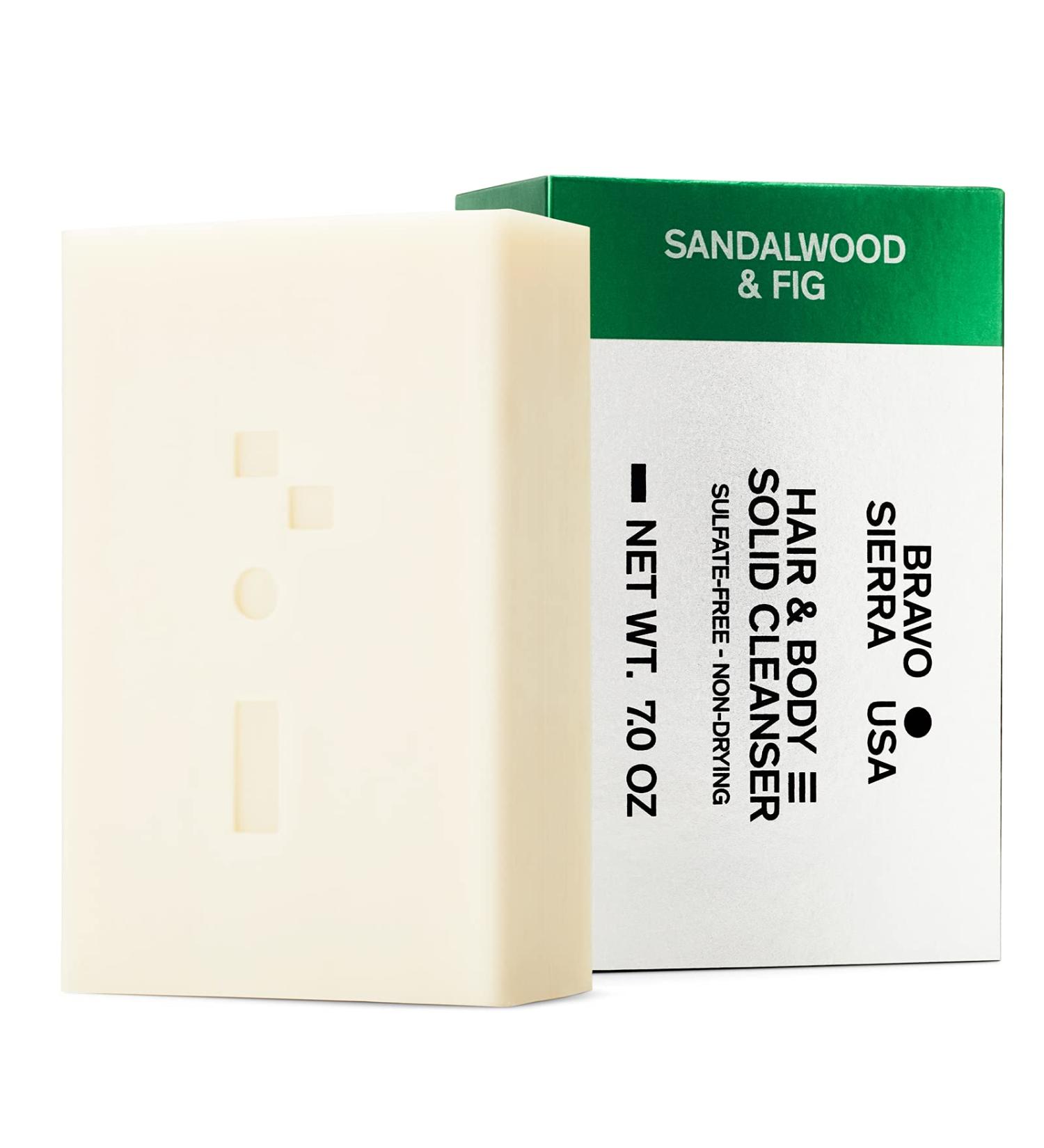 Bravo Sierra Men's All-In-One Soap Bar - Sandalwood & Fig - 7 oz | Shampoo, Face, Hair & Body | Coconut, Shea Butter, Oat Flour - Buy Online on GoSupps.com