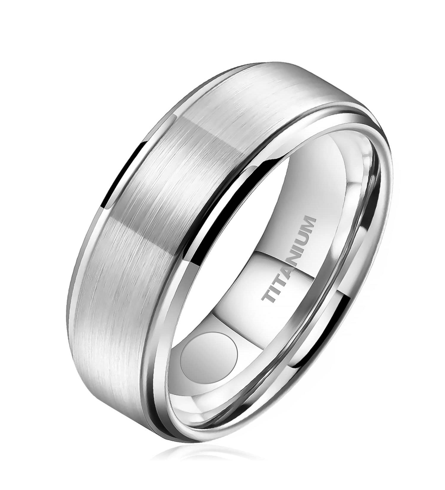 JEROOT Titanium Magnetic Rings | Sleek Step Edge Design | 2 Strong Magnets | Silver 8mm | 3500 Gauss | Jewelry Gift Box | Men Women - Buy Online on GoSupps.com