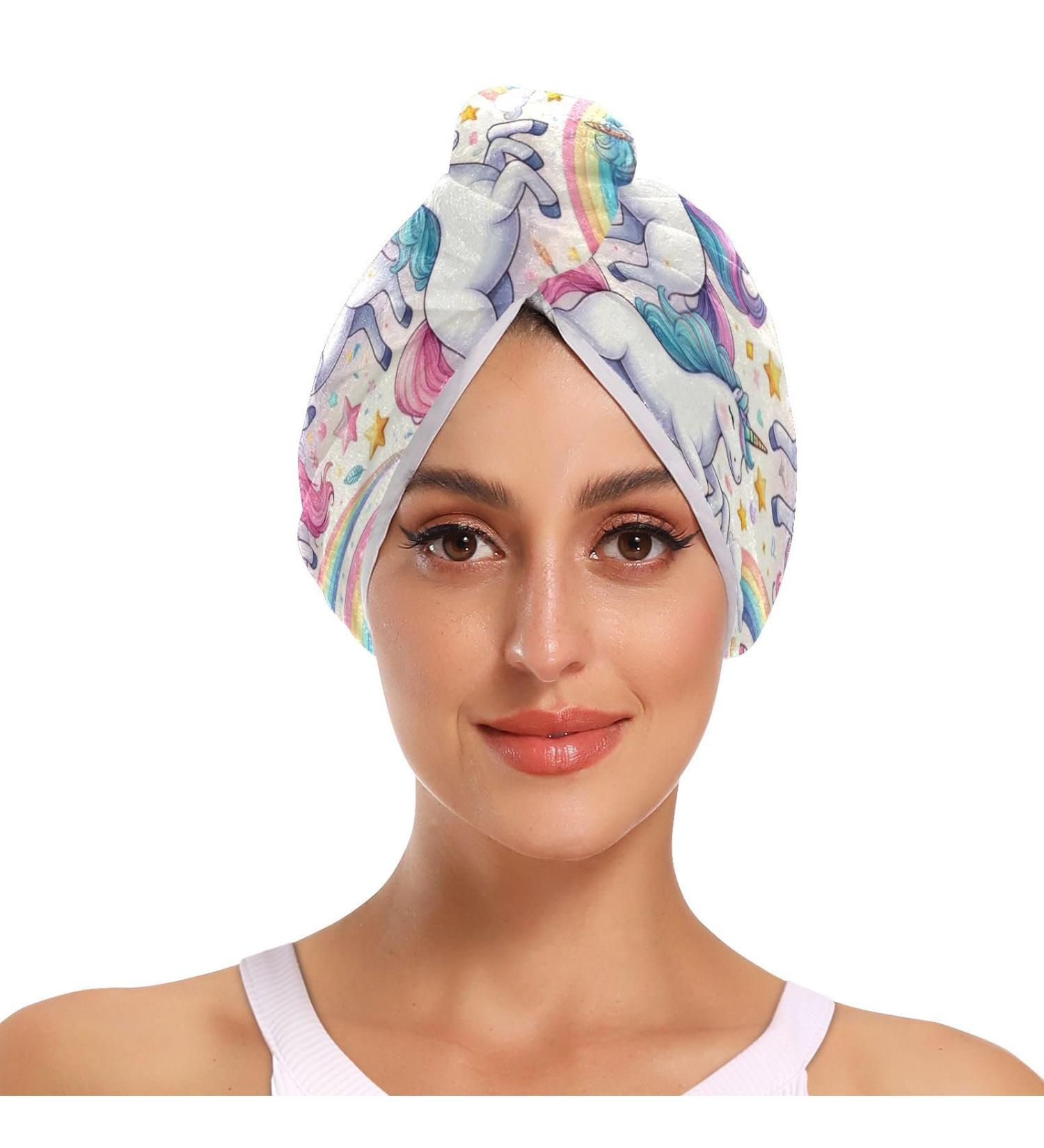 Playful Unicorn Hair Towel 2 Pack | Colorful Quick Dry Hair Turbans for Women & Girls - Super Absorbent & Fun Design - Buy Online on GoSupps.com
