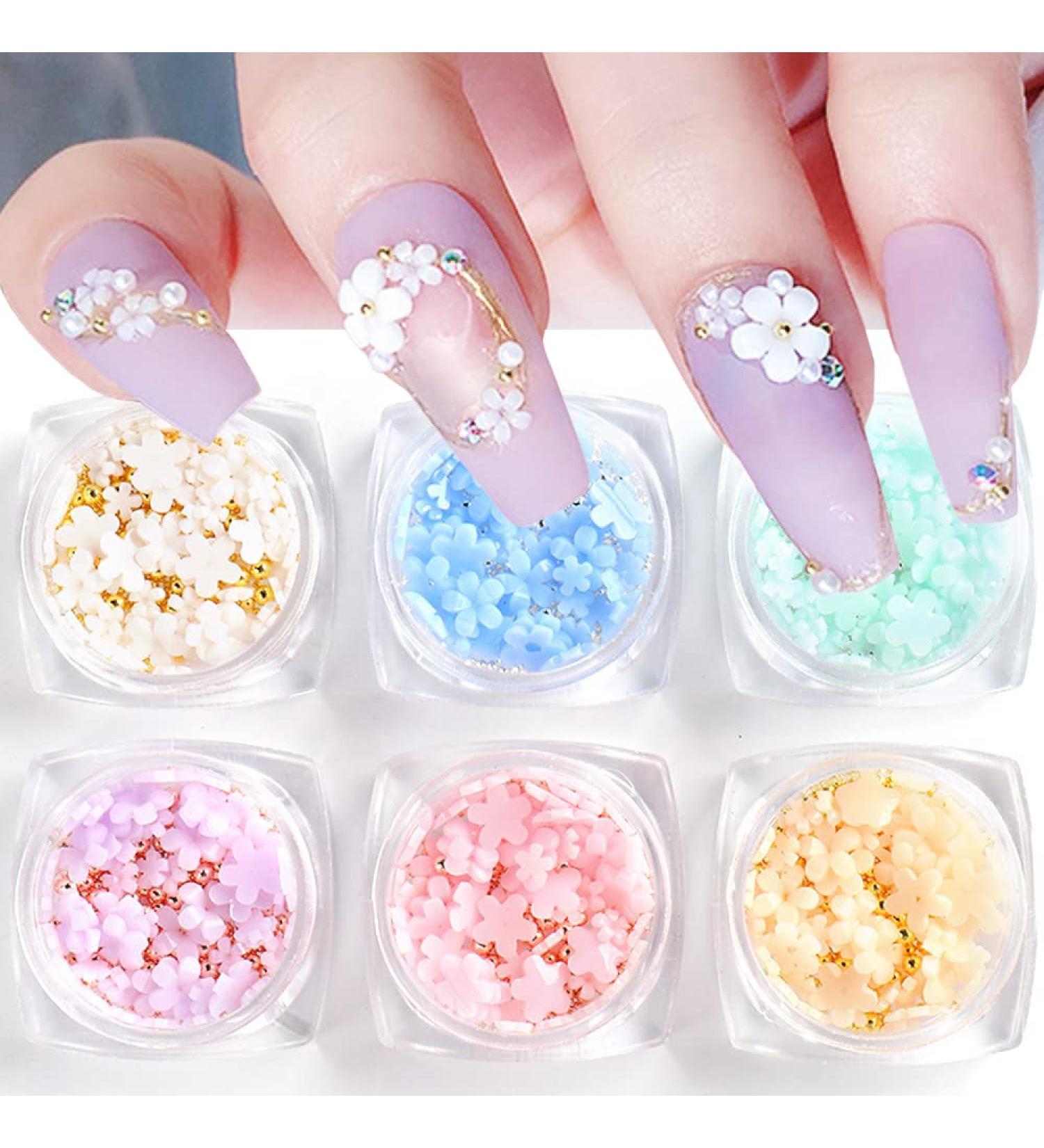 3D Flower Nail Charms - 6 Boxes Cherry Blossom Rhinestone Nail Art Supplies for Women and Girls - Buy Online on GoSupps.com