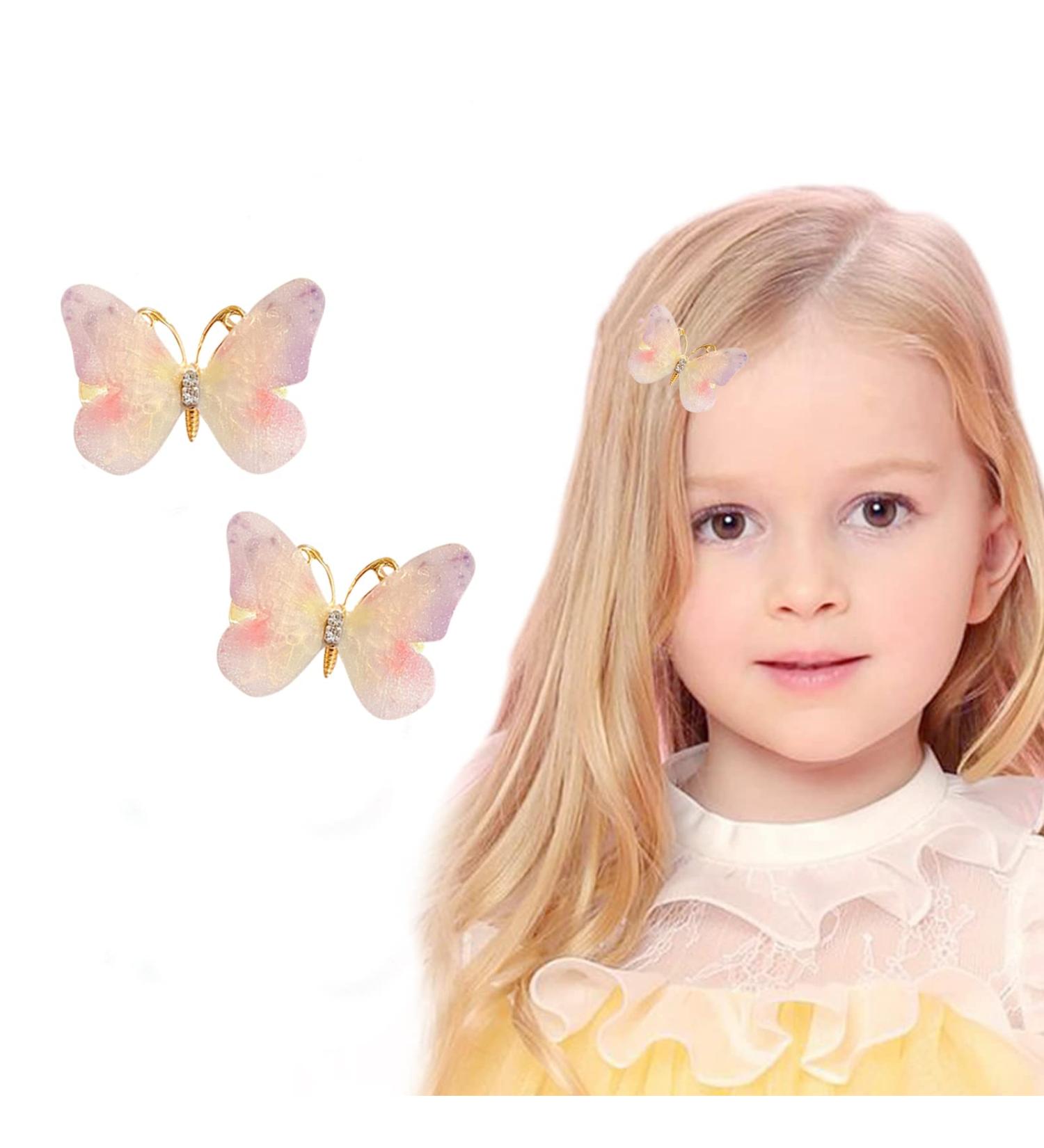 2PCS Handmade Colourful Butterfly Hair Clips for Girls - Pink Toddler Teens Clips - Buy Online on GoSupps.com