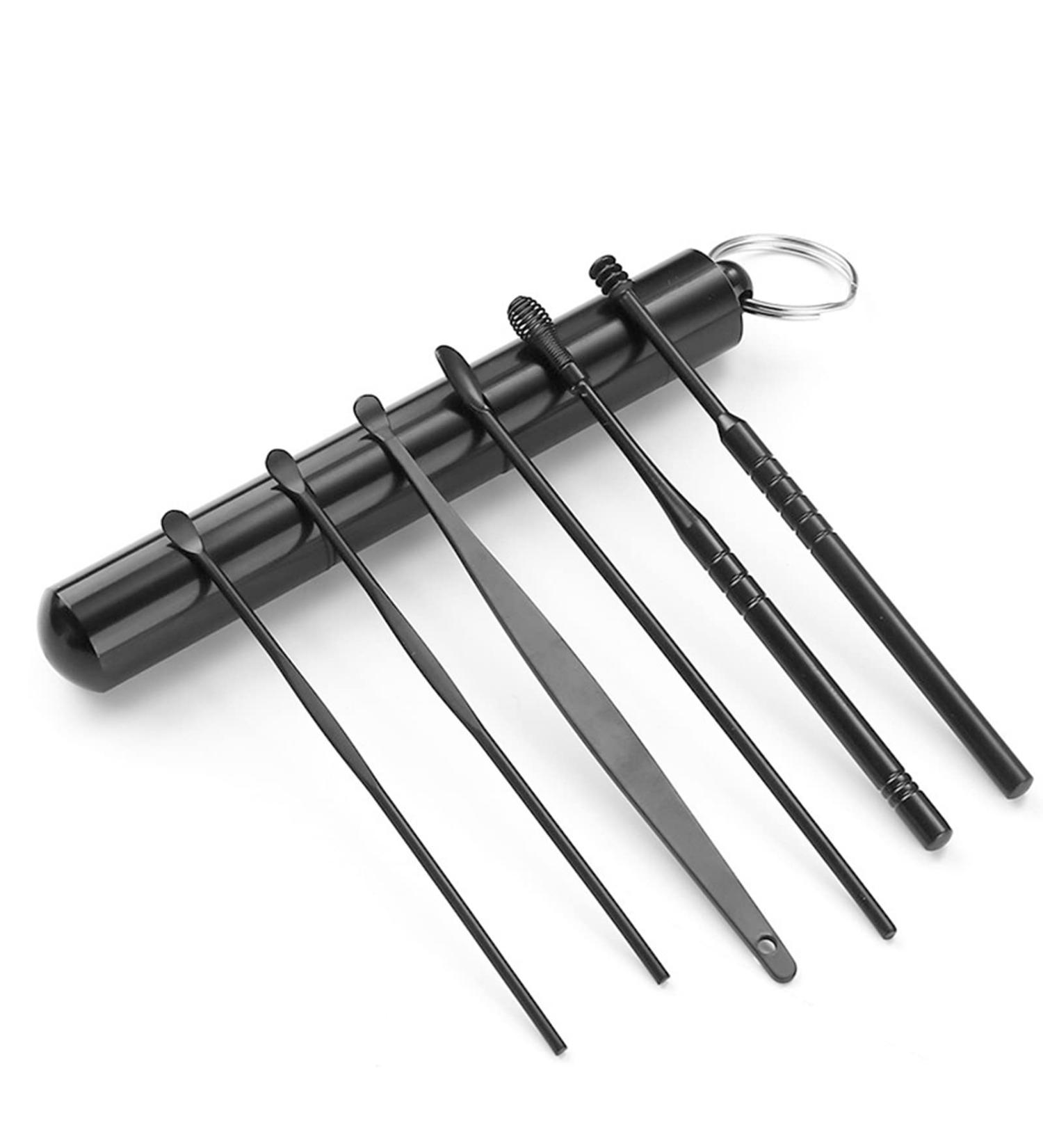 Grang Ear Pick Earwax Removal Kit - 6 Pcs Stainless Steel Ear Cleaning Tools with Keychain Box - Reusable & Utility Ear Cleaner Set - Black - Buy Online on GoSupps.com
