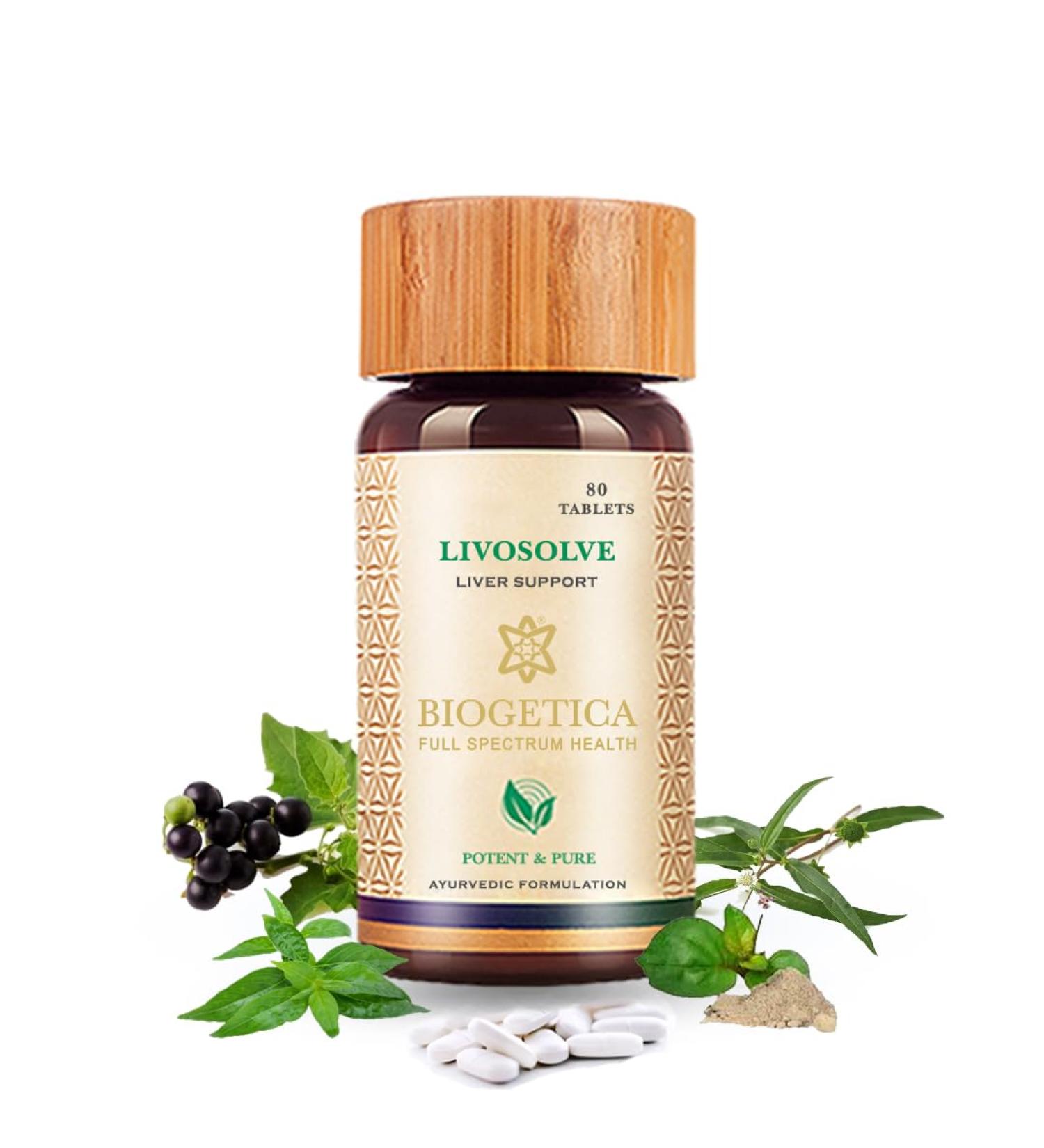 Biogetica Livosolve Herbal Supplement for Liver Care - Total Liver Support, Cleanse & Detox, Protects Cells & Enzymes - 100% Vegan Non-GMO - 80 Tablets - Buy Online on GoSupps.com