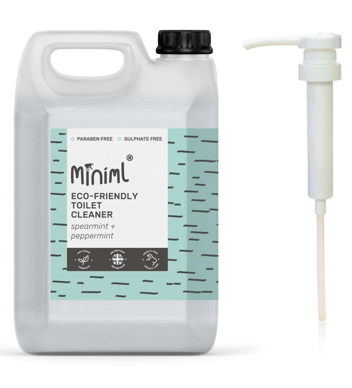 Miniml Eco Toilet Cleaner Spearmint & Peppermint - 5L Refill and 5L Pump - All Natural Limescale Remover Descaler and Heavy Duty Refill Rim & Bowl - Antibacterial Bleach - 100% Vegan & Cruelty Free