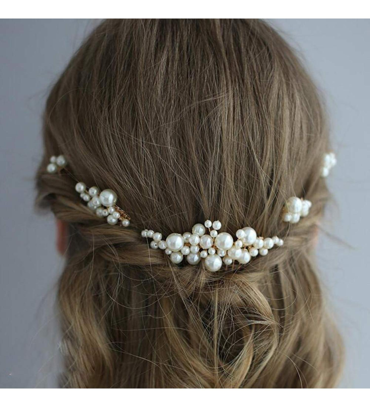 Bohemian Vintage Pearls 5Pcs Hair Comb Set - Bridal Hair Accessories in Silver - Buy Online on GoSupps.com