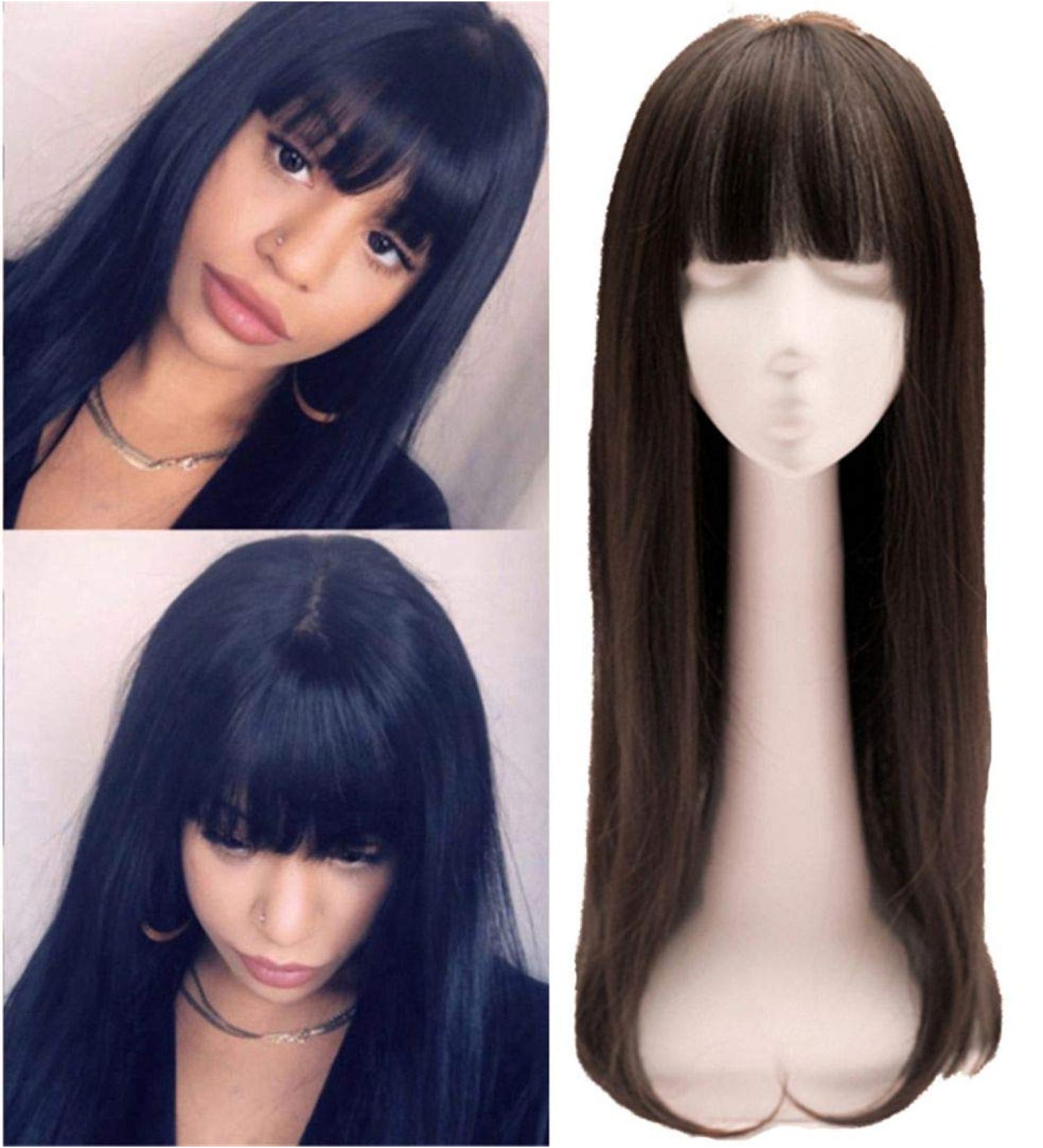 Women's Wig Attachment - Straight Hair with Bangs - 6.6cm 130g Light Brown || International Shipping Available - Buy Online on GoSupps.com