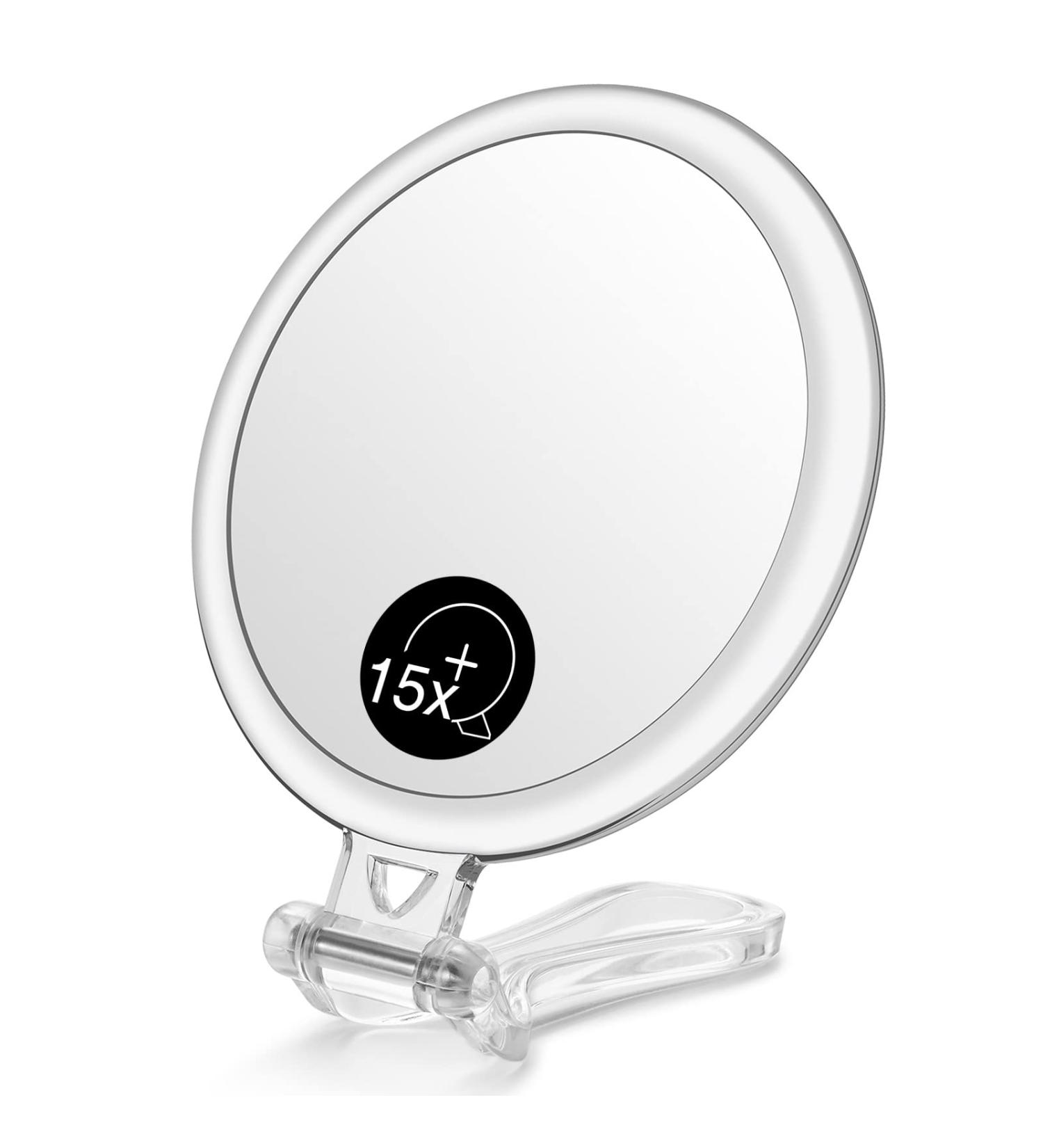 OMIRO Double-Sided 1X/15X Magnifying Hand Mirror - Foldable Makeup Mirror for Table, Travel, and Handheld Use - Buy Online on GoSupps.com