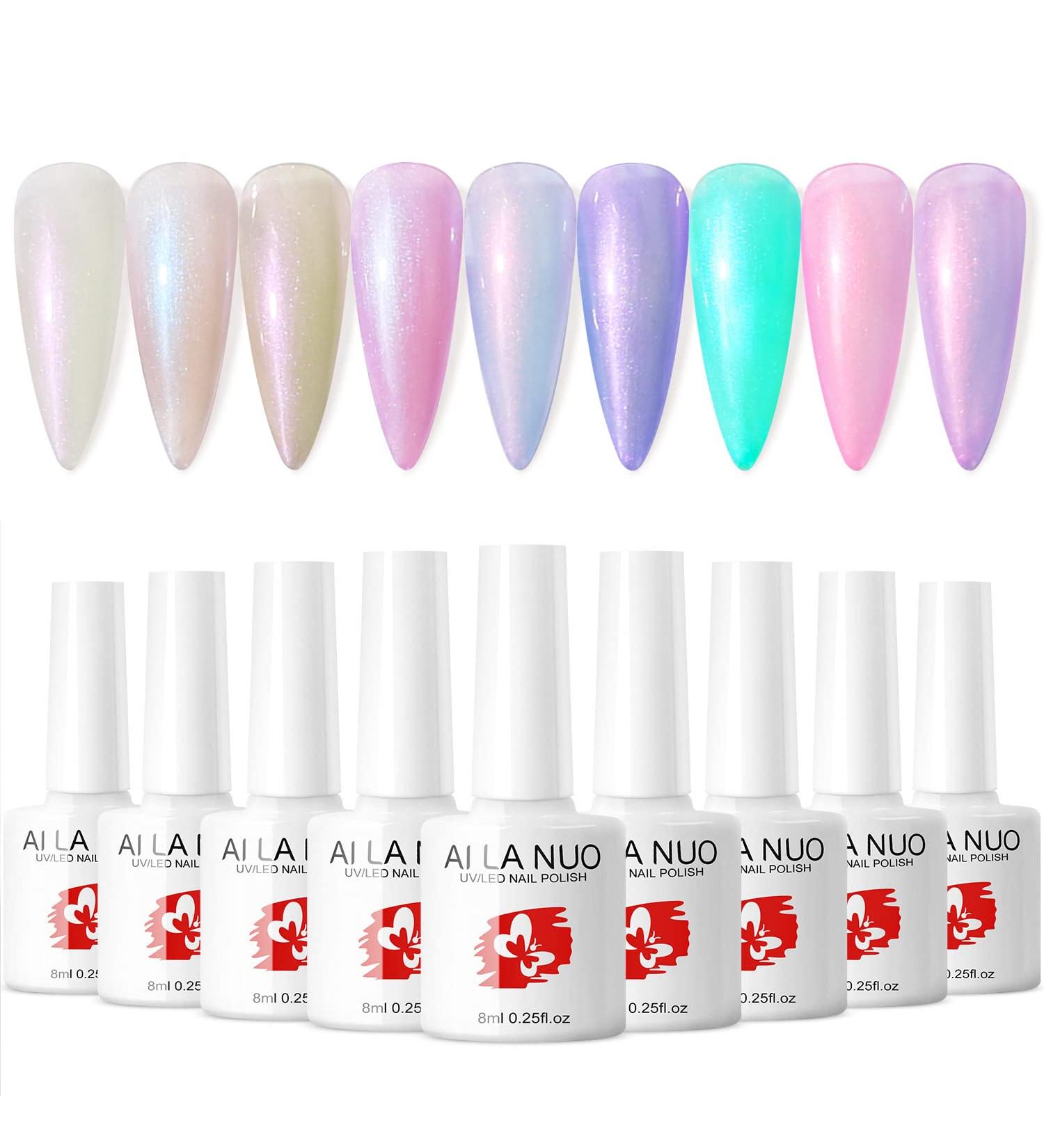 9 Pcs White Mermaid Polarized Glitter Gel Nail Polish Set - Holographic Shell Nail Polish Kit for Manicure Gifts - Buy Online on GoSupps.com